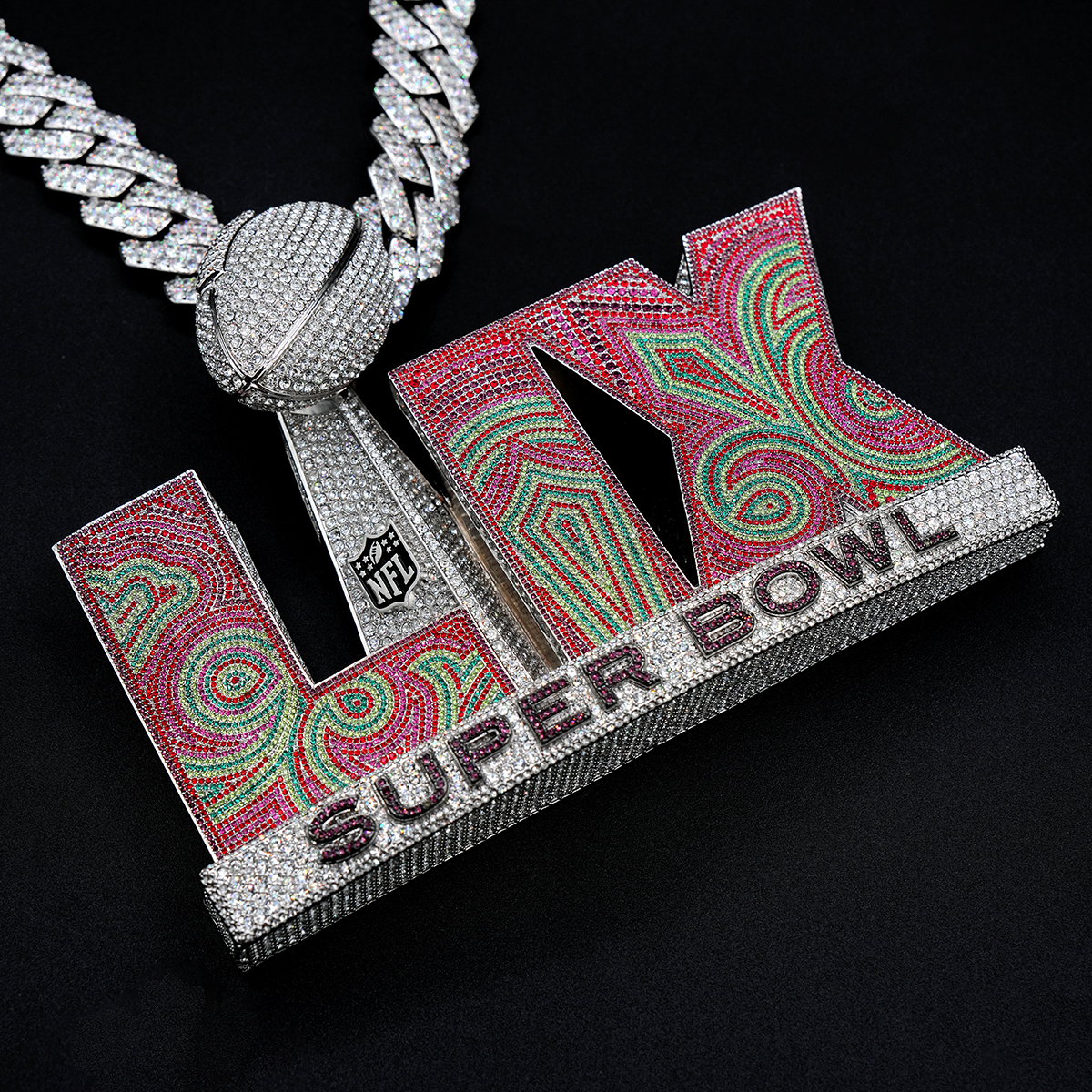 Large Super Bowl LIX Official NFL Logo Pendant in White Gold