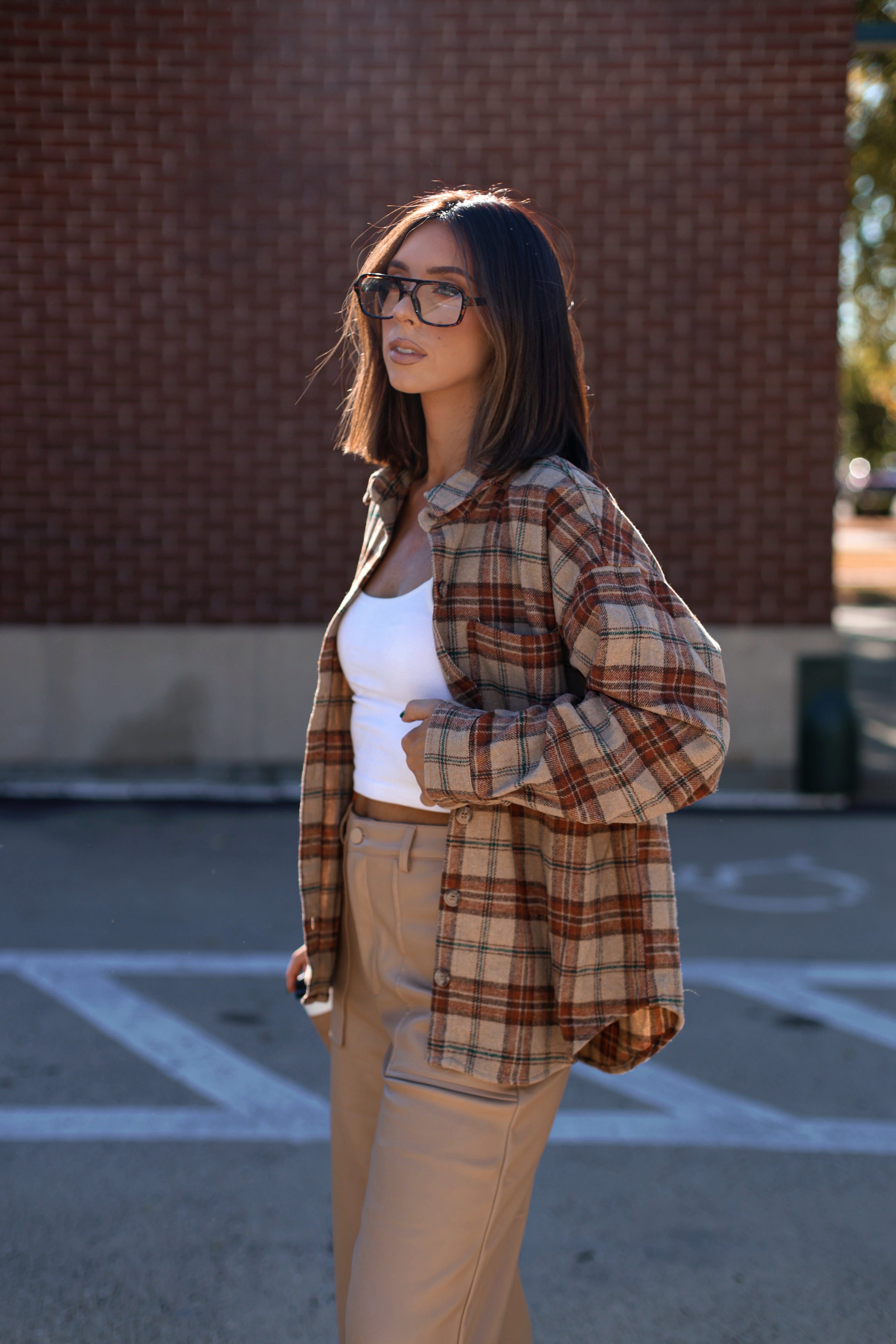 Backroads Bonfire Plaid Top