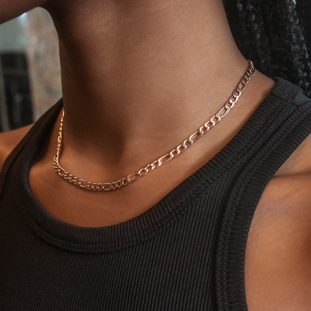 Figaro Link Necklace in Rose Gold- 4mm