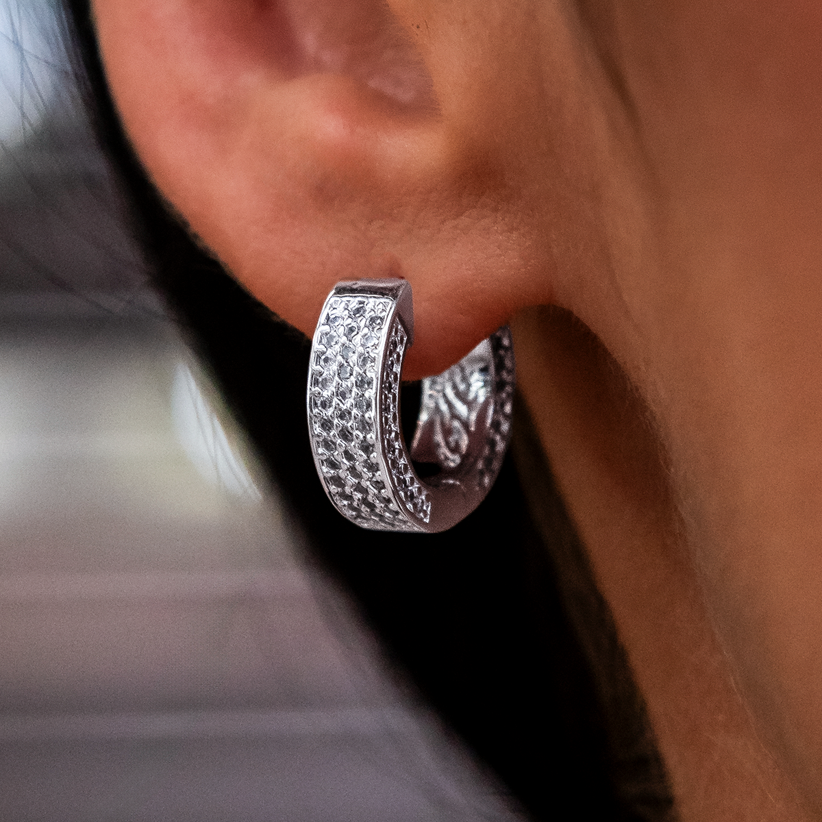 Pave Wide Hoop Earrings in White Gold