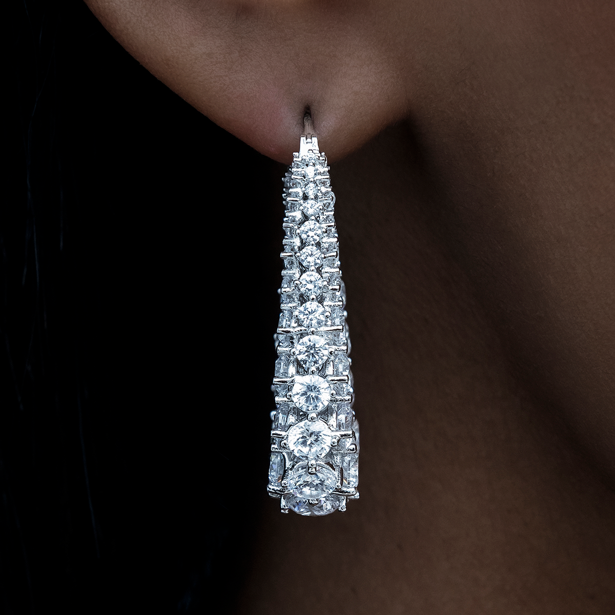 Multi Diamond Teardrop Earrings in White Gold