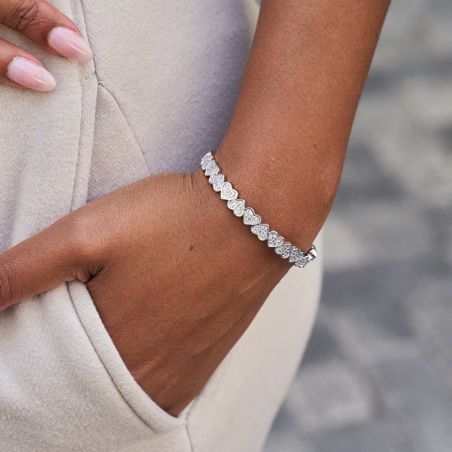 Eternity Heart Cuff Bracelet in White Gold