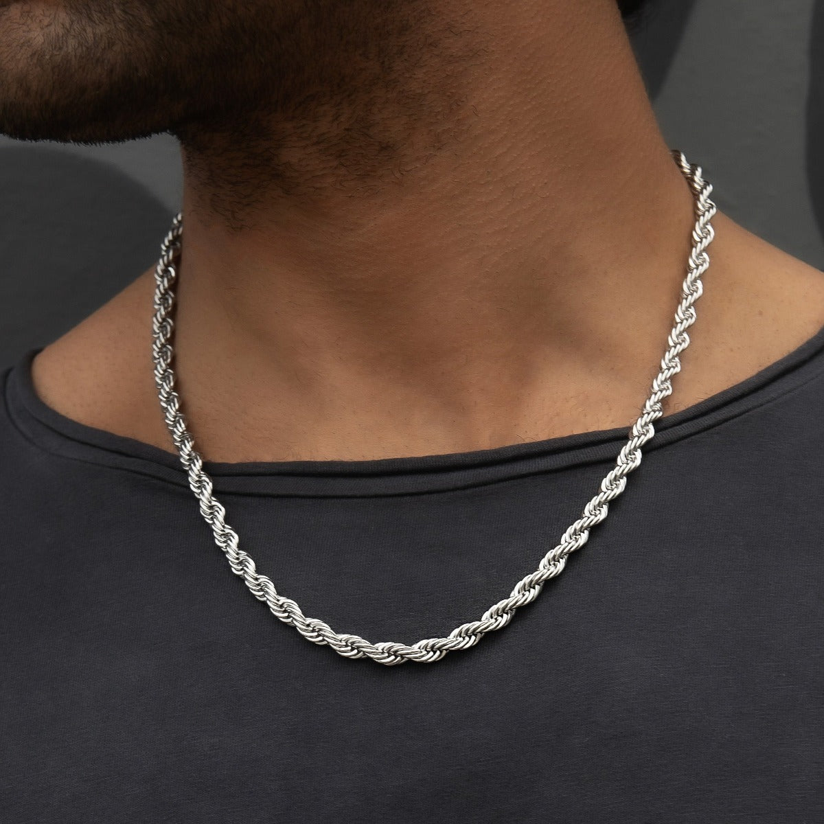 Rope Chain + Bracelet Bundle in White Gold- 6mm