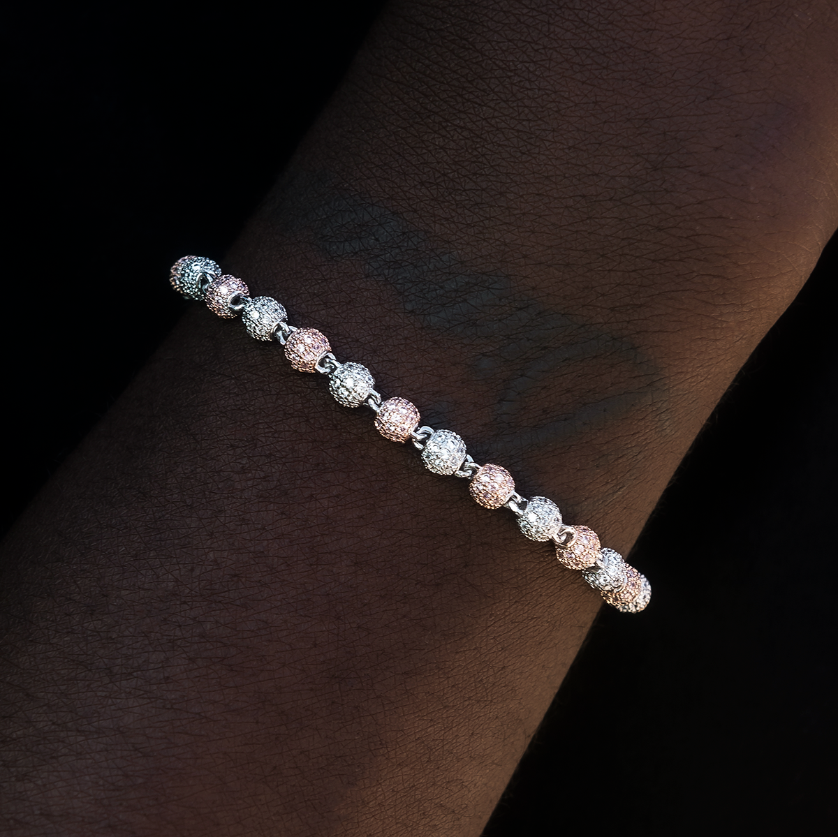 Iced Ball Bracelet in Rose/White Gold- 4mm