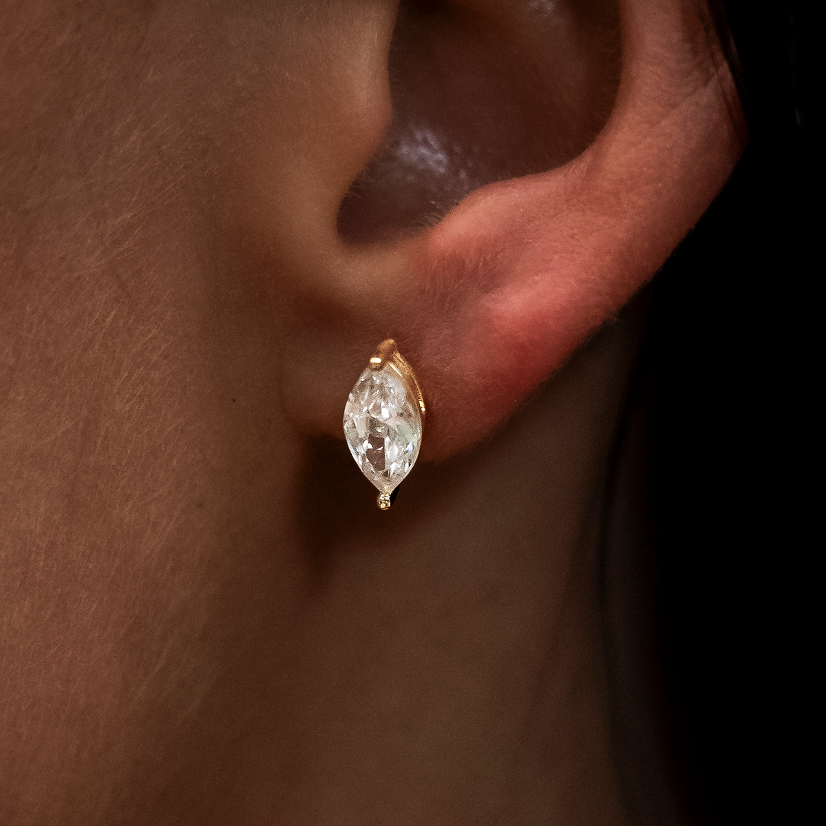 5mm Marquise Cut Diamond Stud Earrings in Yellow Gold