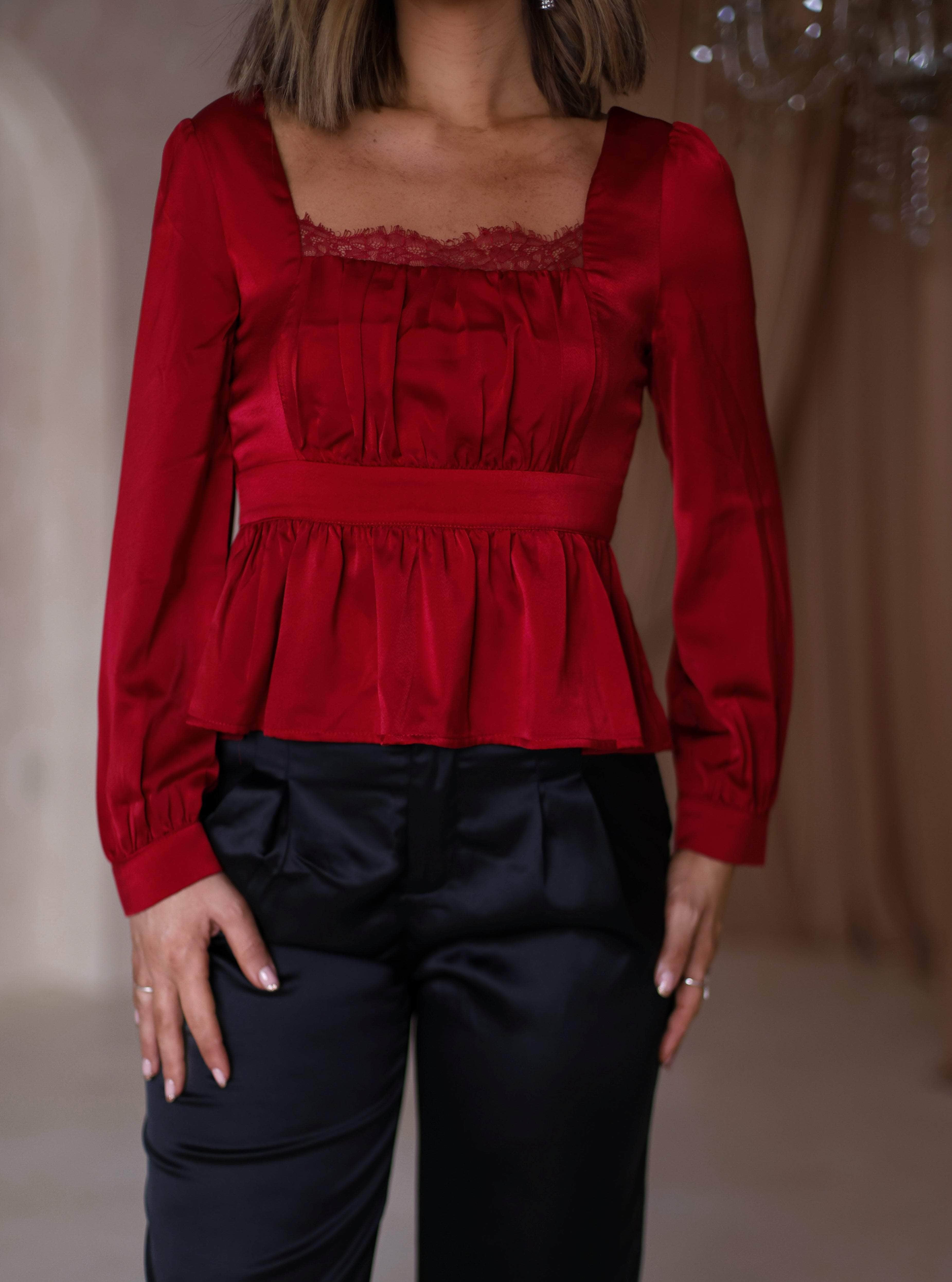 Red Satin Babydoll Top