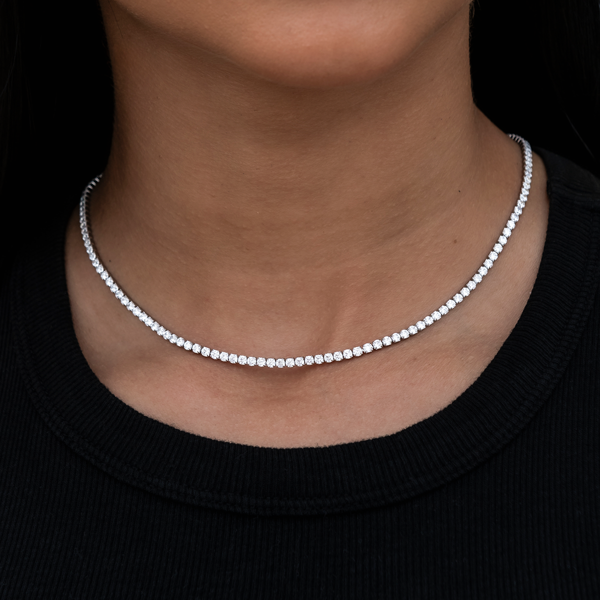 Micro Tennis Necklace in White Gold