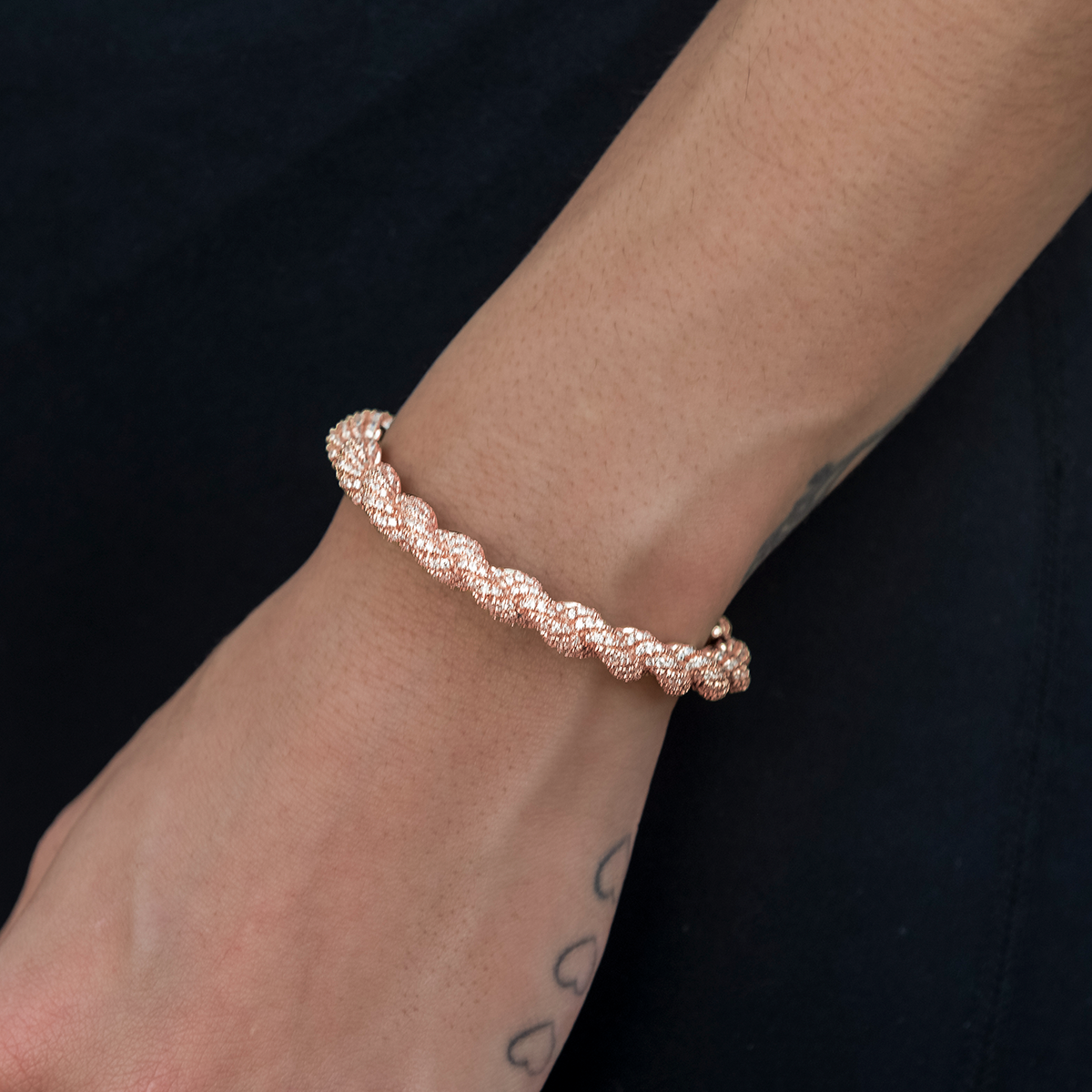 Diamond Rope Cuff Bracelet in Rose Gold- 6mm