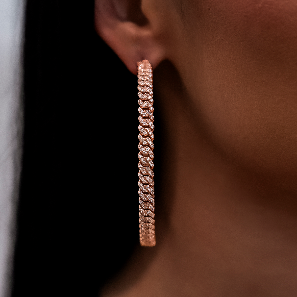 Diamond Prong Hoop Earrings in Rose Gold