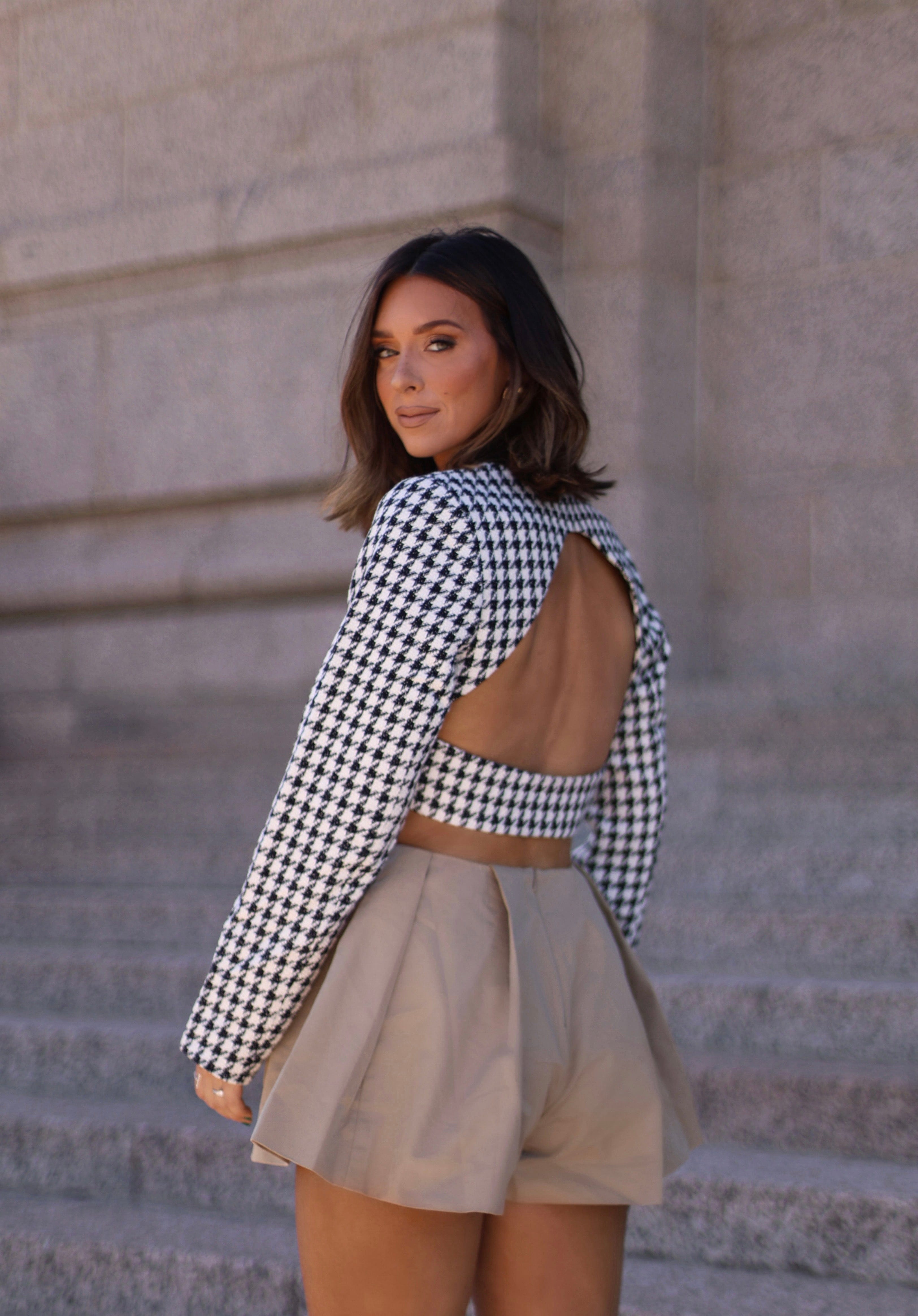 Houndstooth Tweed Top