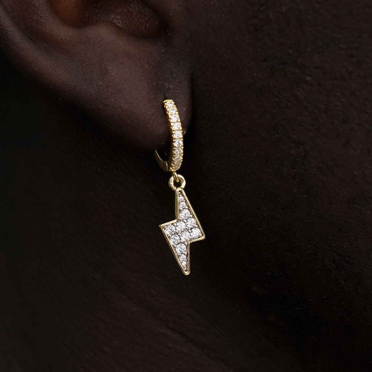 Iced Bolt Hoop Earrings in Yellow Gold