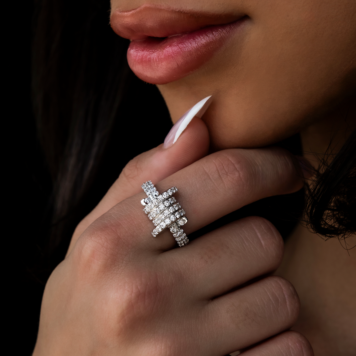 Iced Barbed Wire Ring in White Gold Vermeil