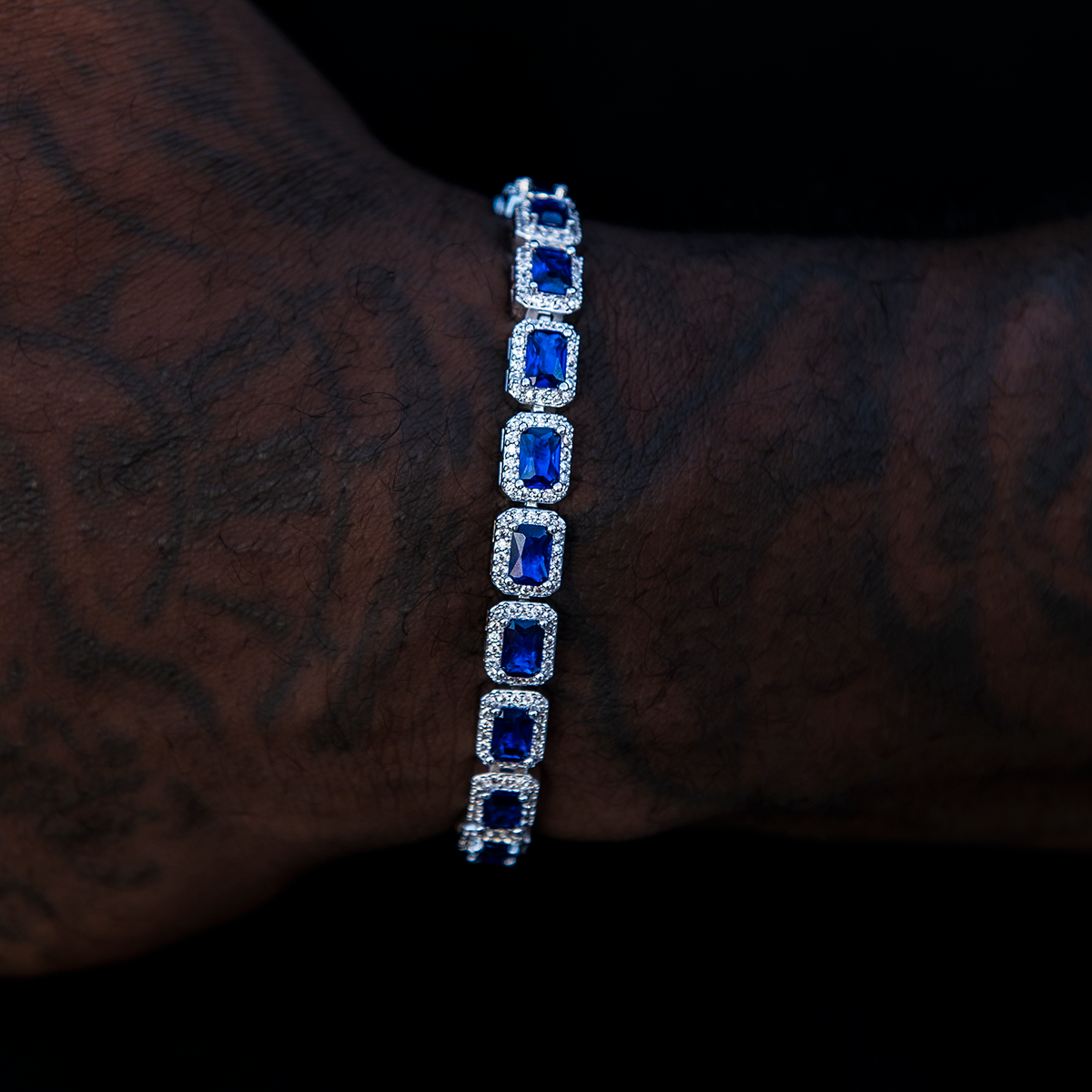 Sapphire Cushion Cut Tennis Bracelet in White Gold