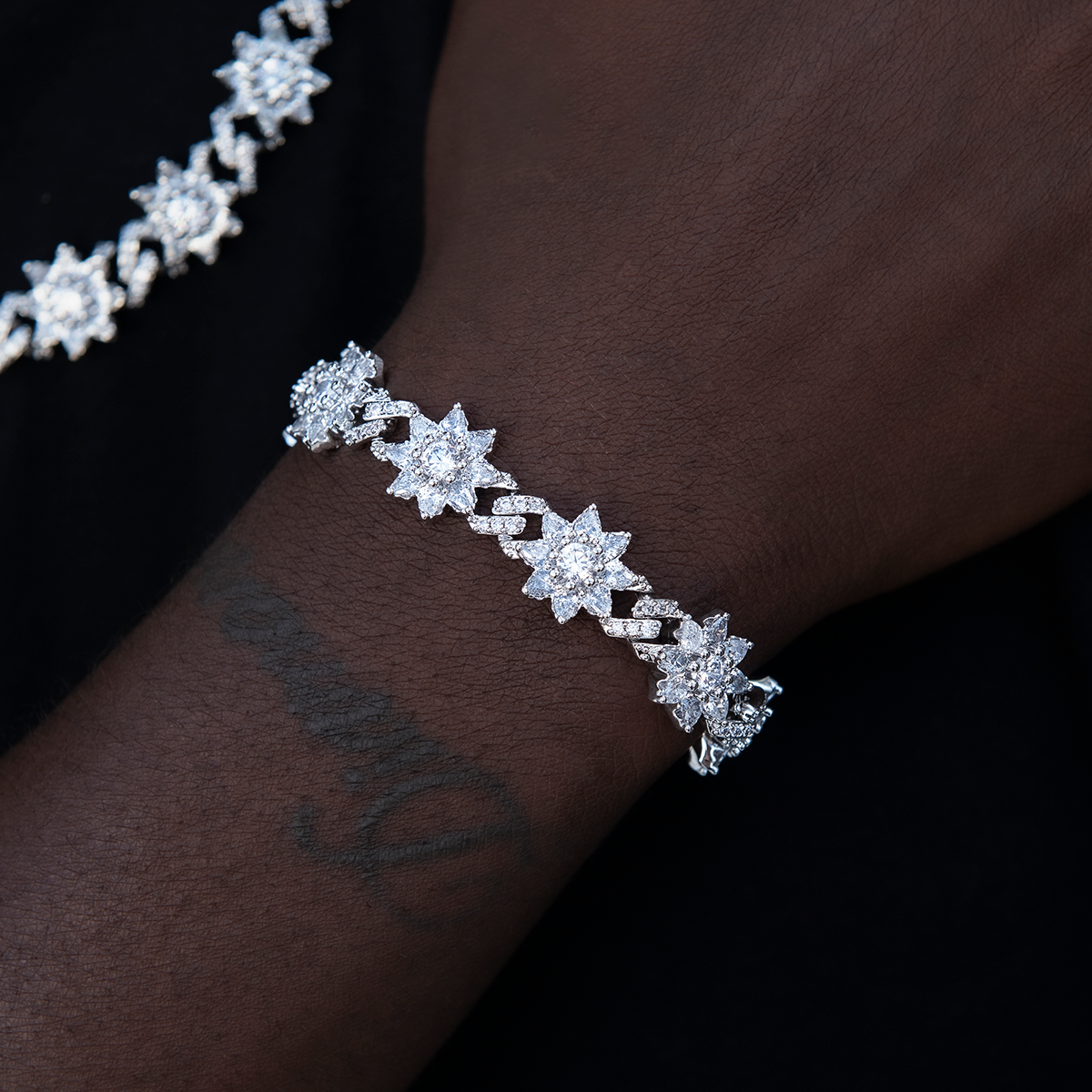 Diamond Infinity Flower Cuff Bracelet in White Gold