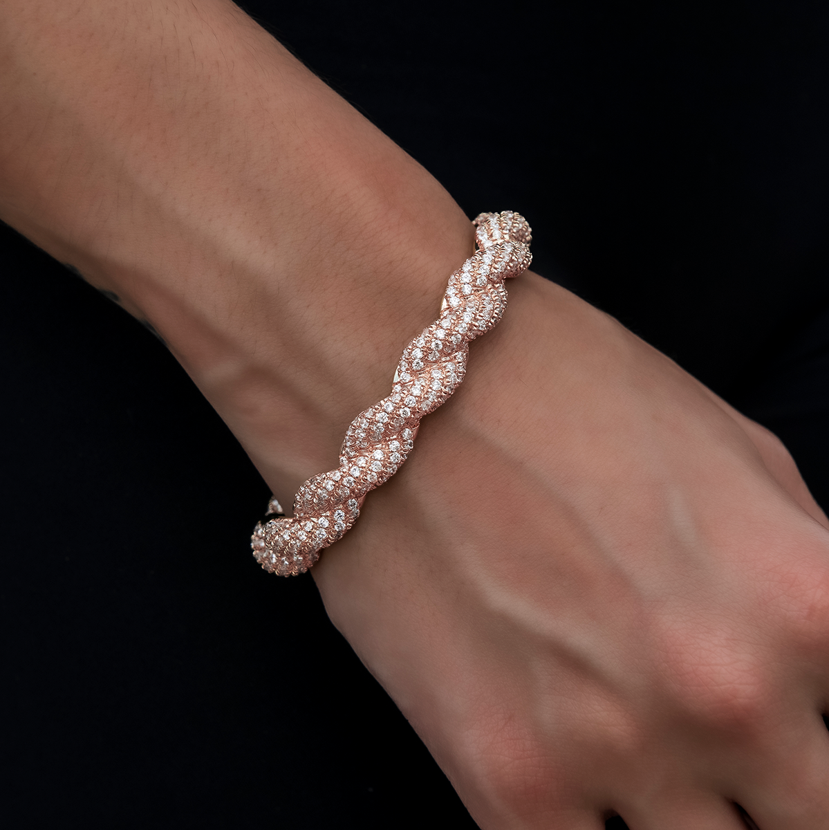 Diamond Rope Cuff Bracelet in Rose Gold- 10mm