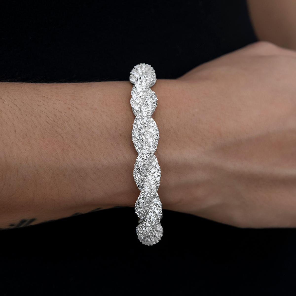 Diamond Rope Cuff Bracelet in White Gold- 10mm