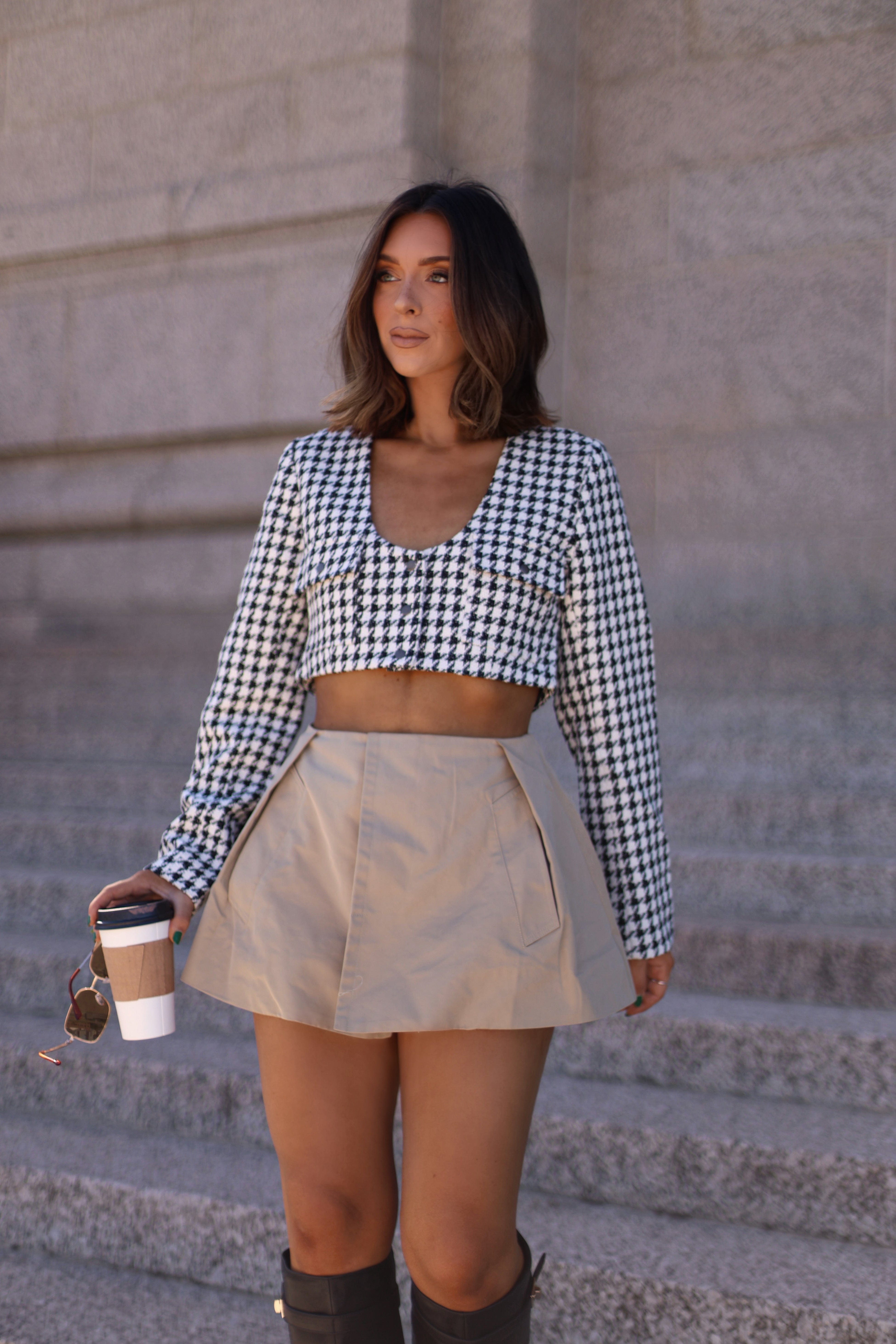 Houndstooth Tweed Top