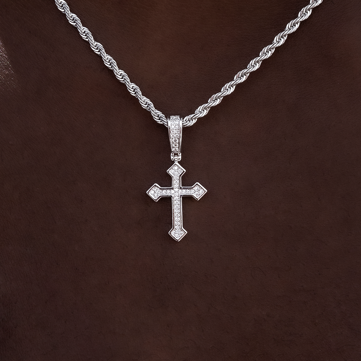 Micro Iced Celtic Cross in White Gold