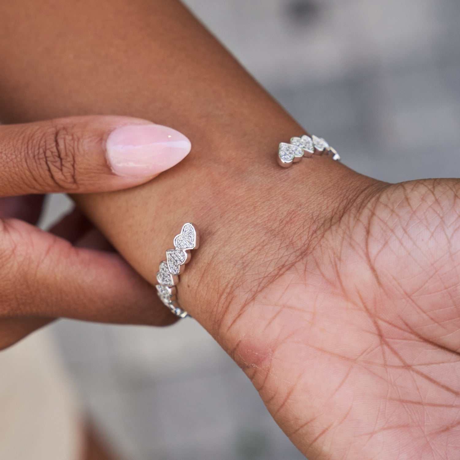 Eternity Heart Cuff Bracelet in White Gold