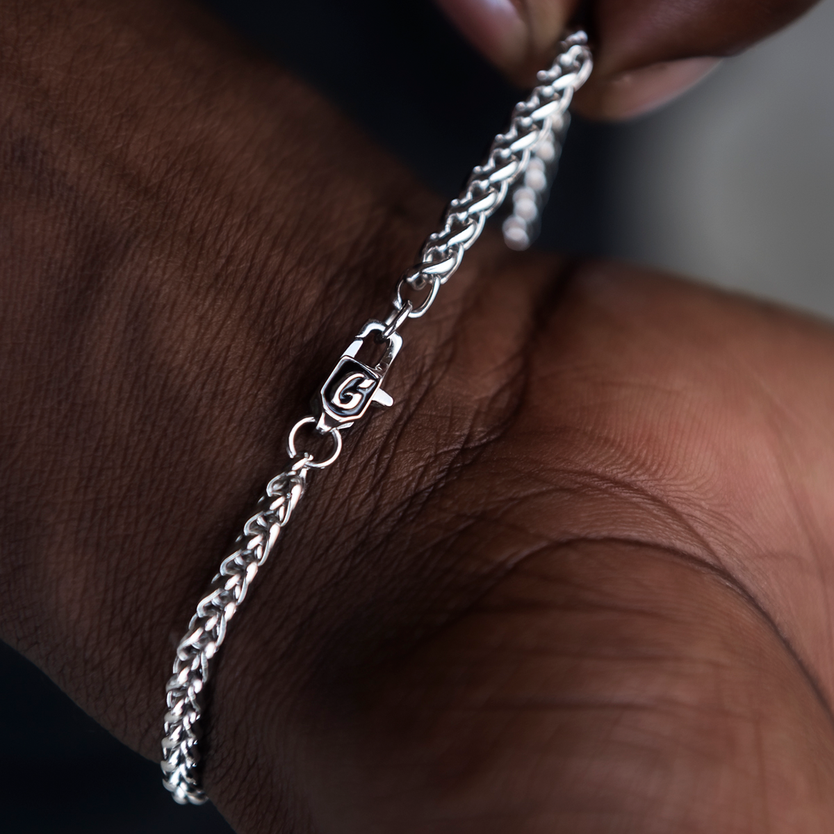 Palm Chain Bracelet in White Gold- 4mm