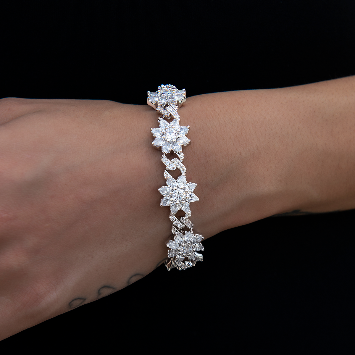 Diamond Infinity Flower Cuff Bracelet in White Gold