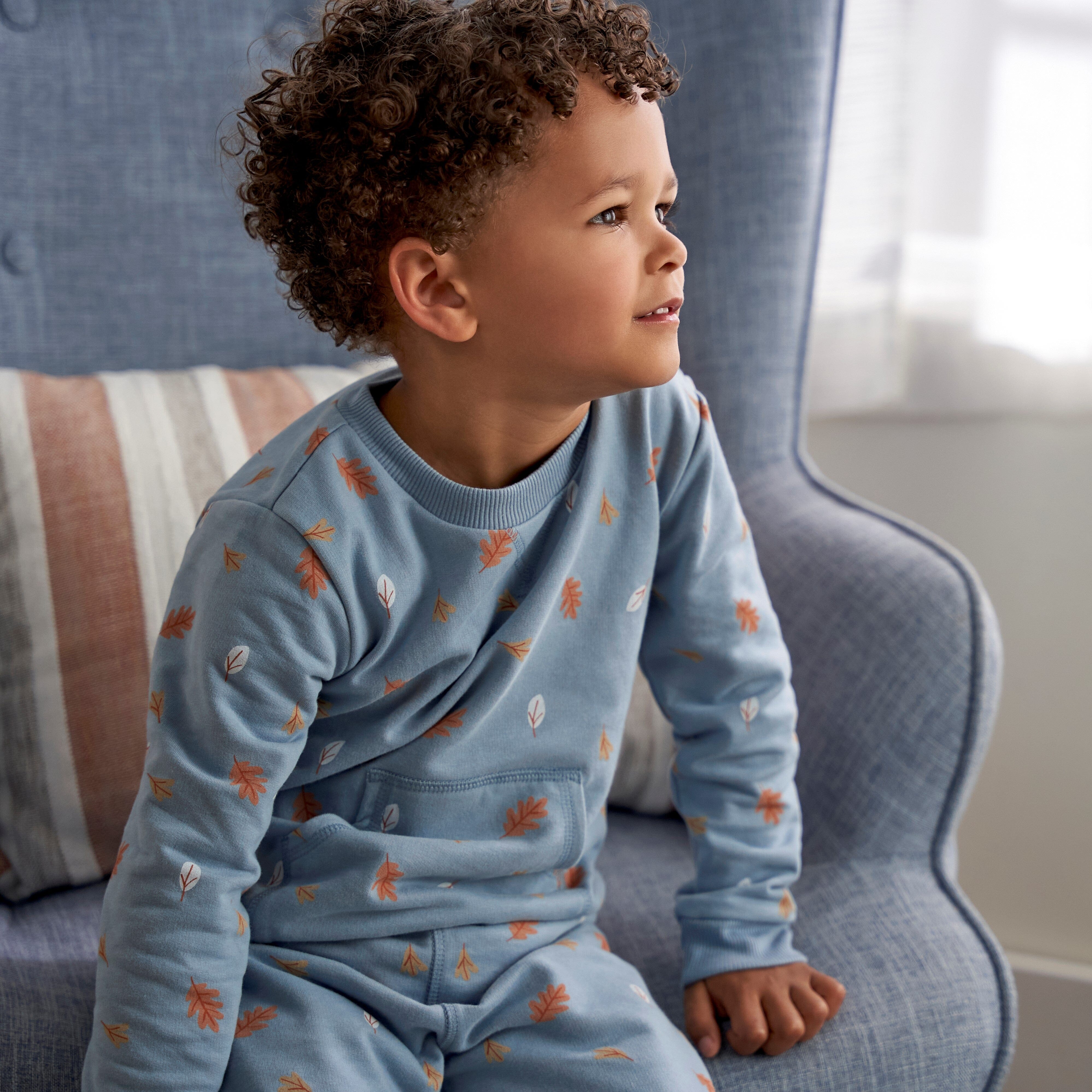 2-Piece Baby & Toddler Boys Blue Leaves Sweatshirt & Pant Set