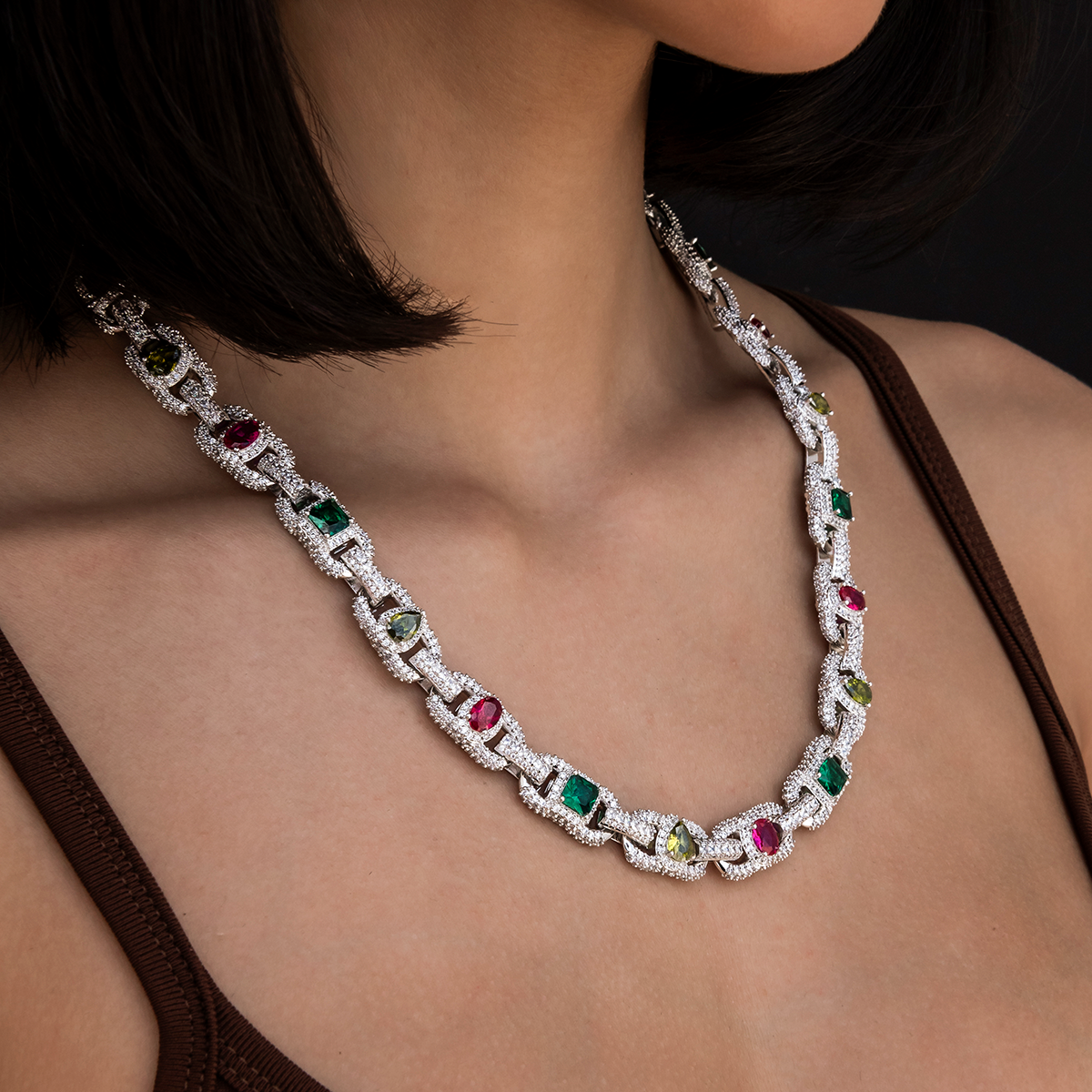 Diamond Multicolor Cluster Mariner Necklace