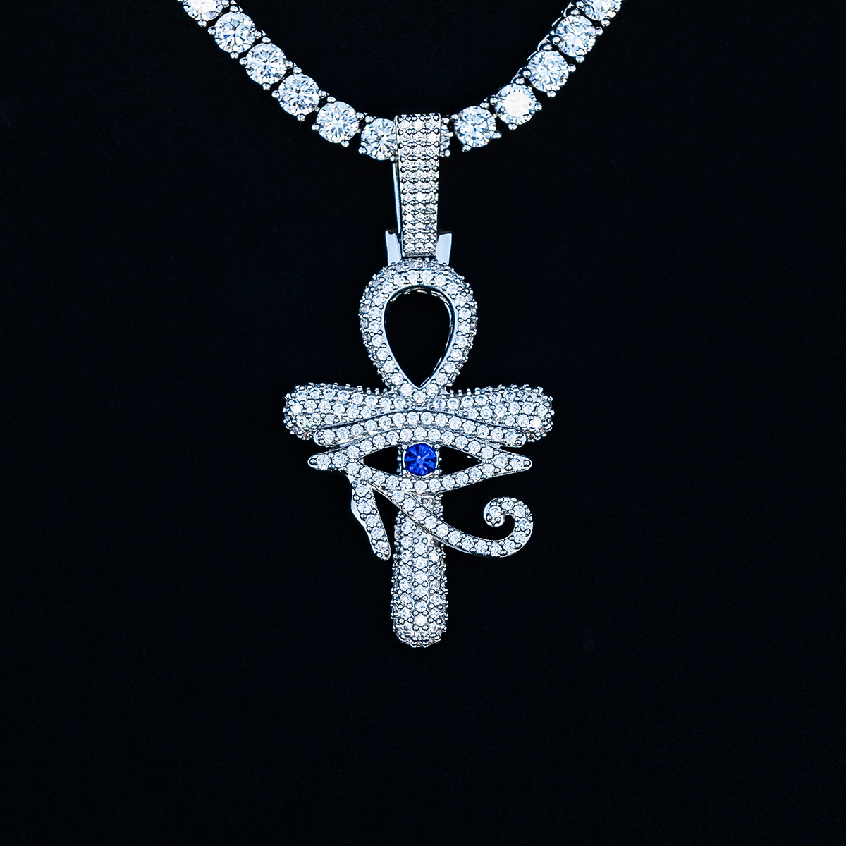 Large Diamond Eye of Horus Ankh Pendant in White Gold