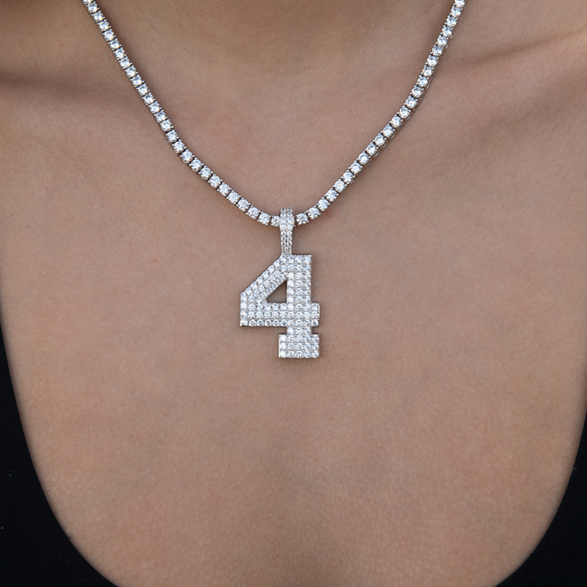 Pave Number Pendants in White Gold