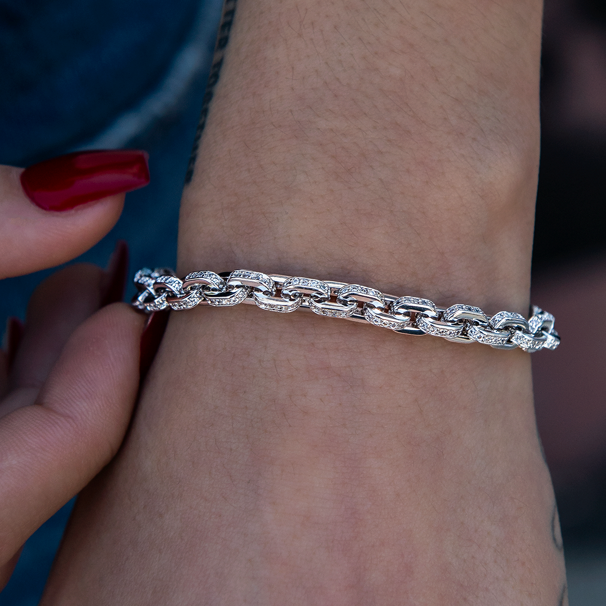 Iced Box Chain Bracelet in White Gold