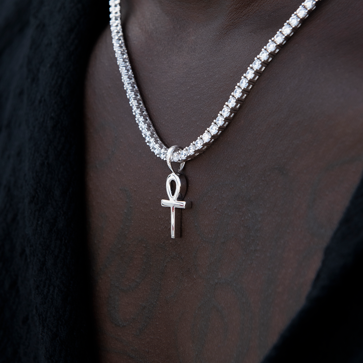 Micro Simple Ankh Cross in White Gold