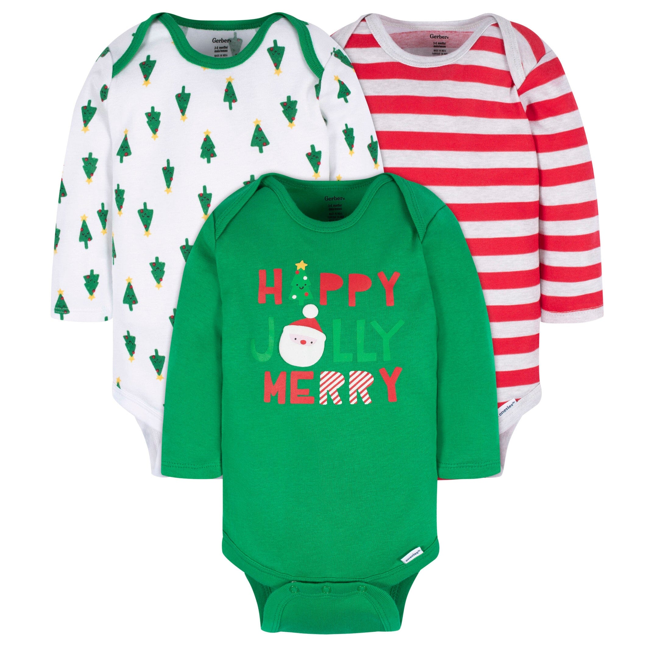 3-Pack Baby Neutral Happy Jolly Long Sleeve Onesies Bodysuits