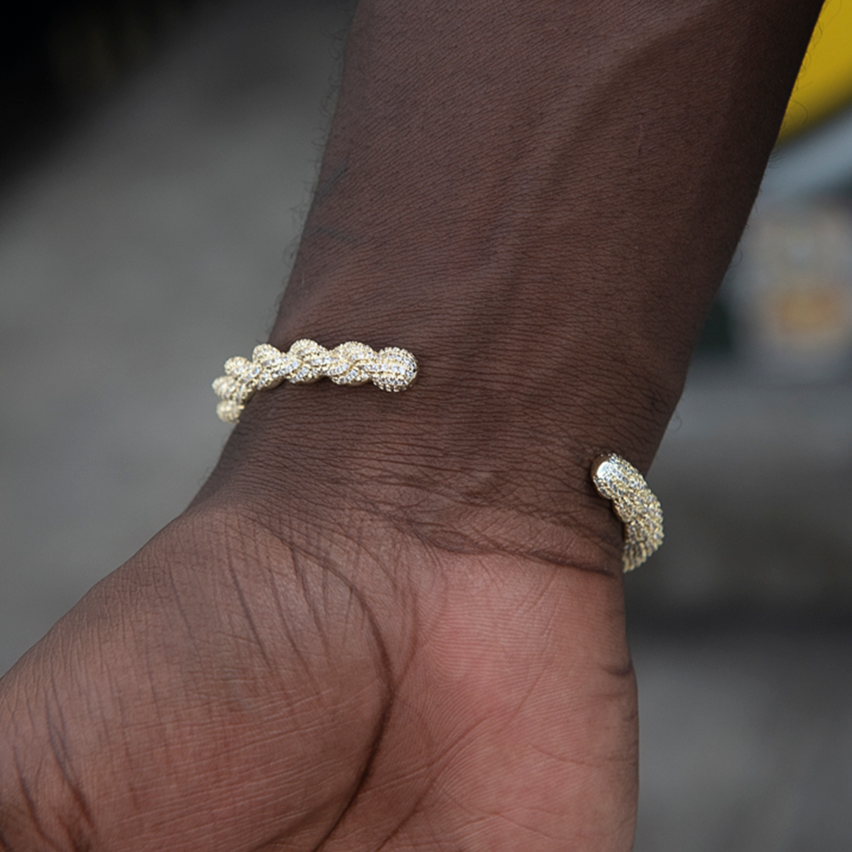 Diamond Rope Cuff Bracelet in Yellow Gold- 6mm