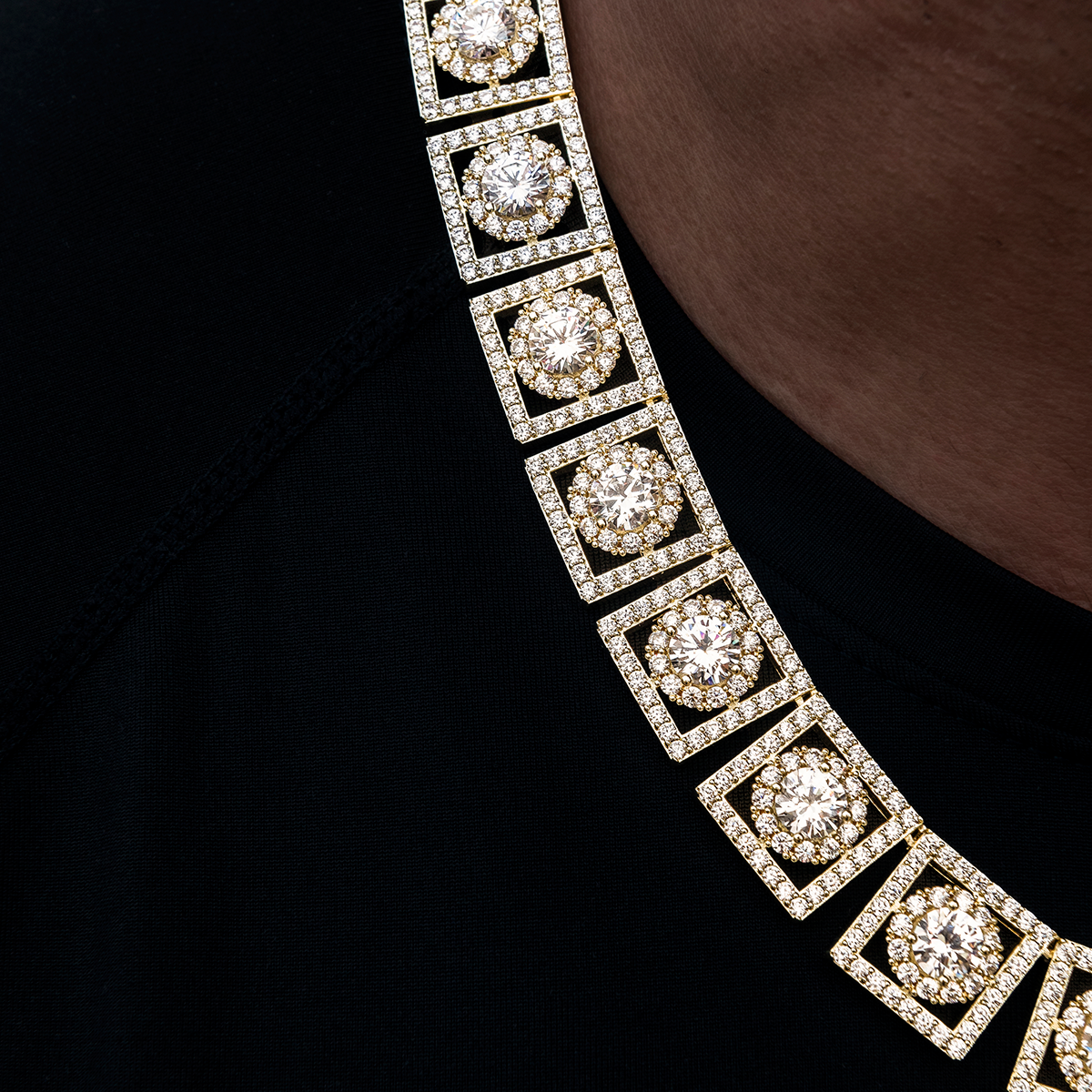 Diamond Cluster Chain in Yellow Gold