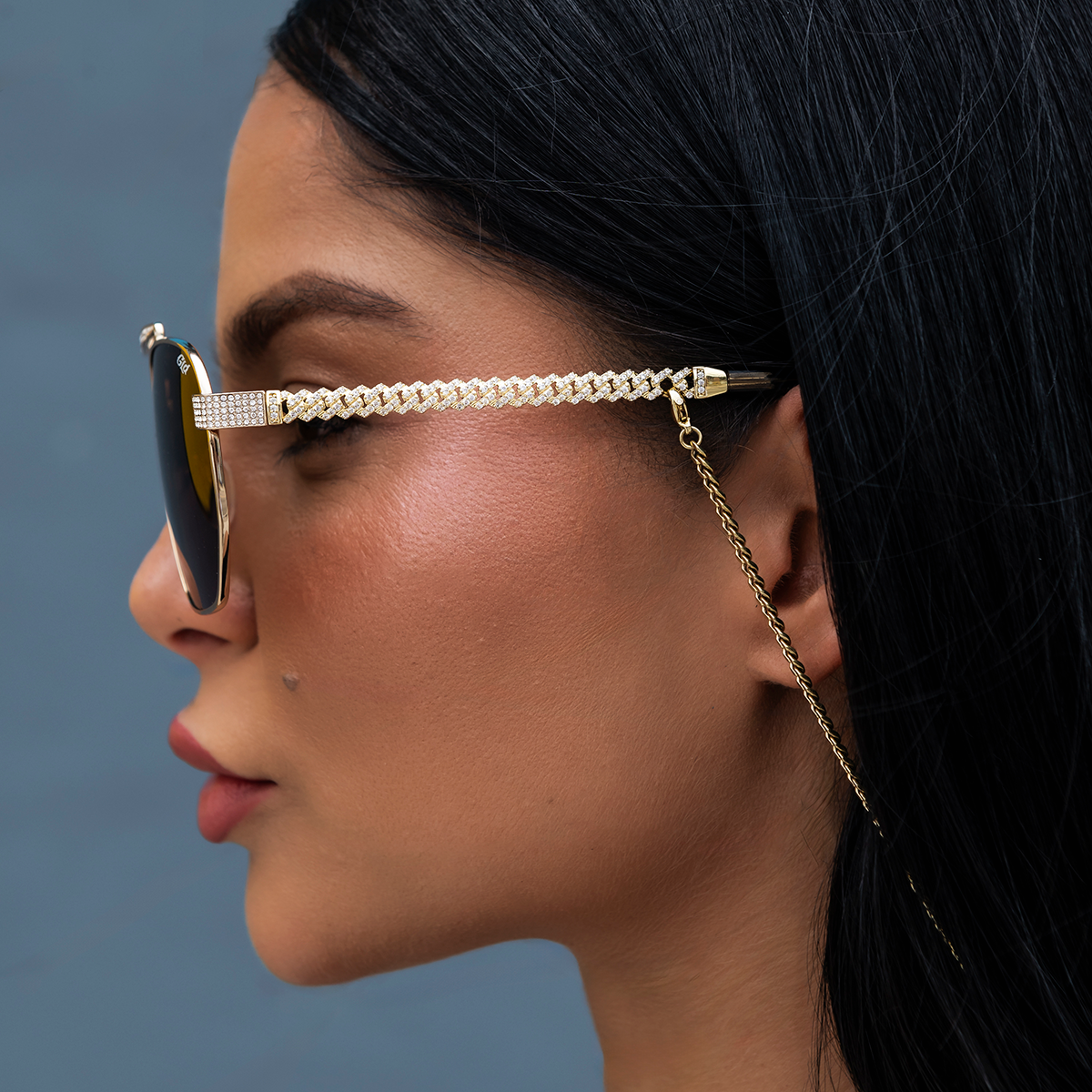 The Grove Sunglasses in Yellow Gold with Sunglass Chain