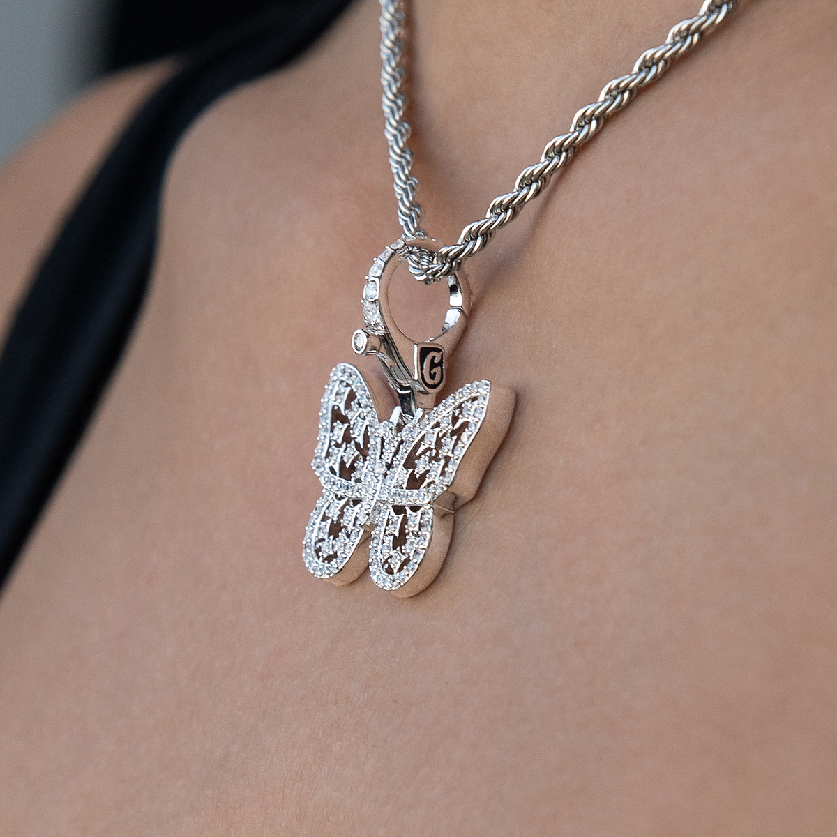 Diamond Butterfly Clip On Pendant