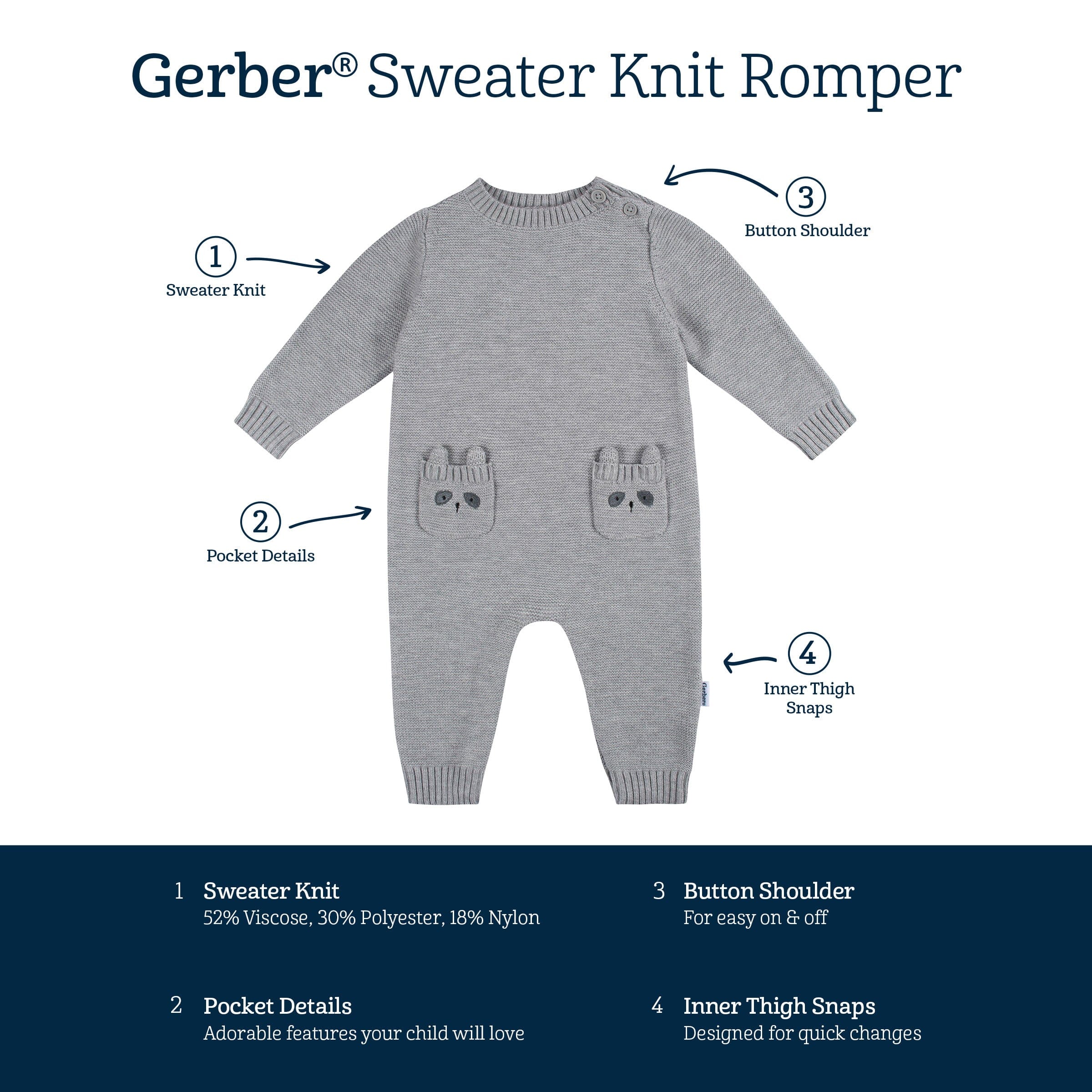 Baby Boys Raccoon Sweater Knit Romper