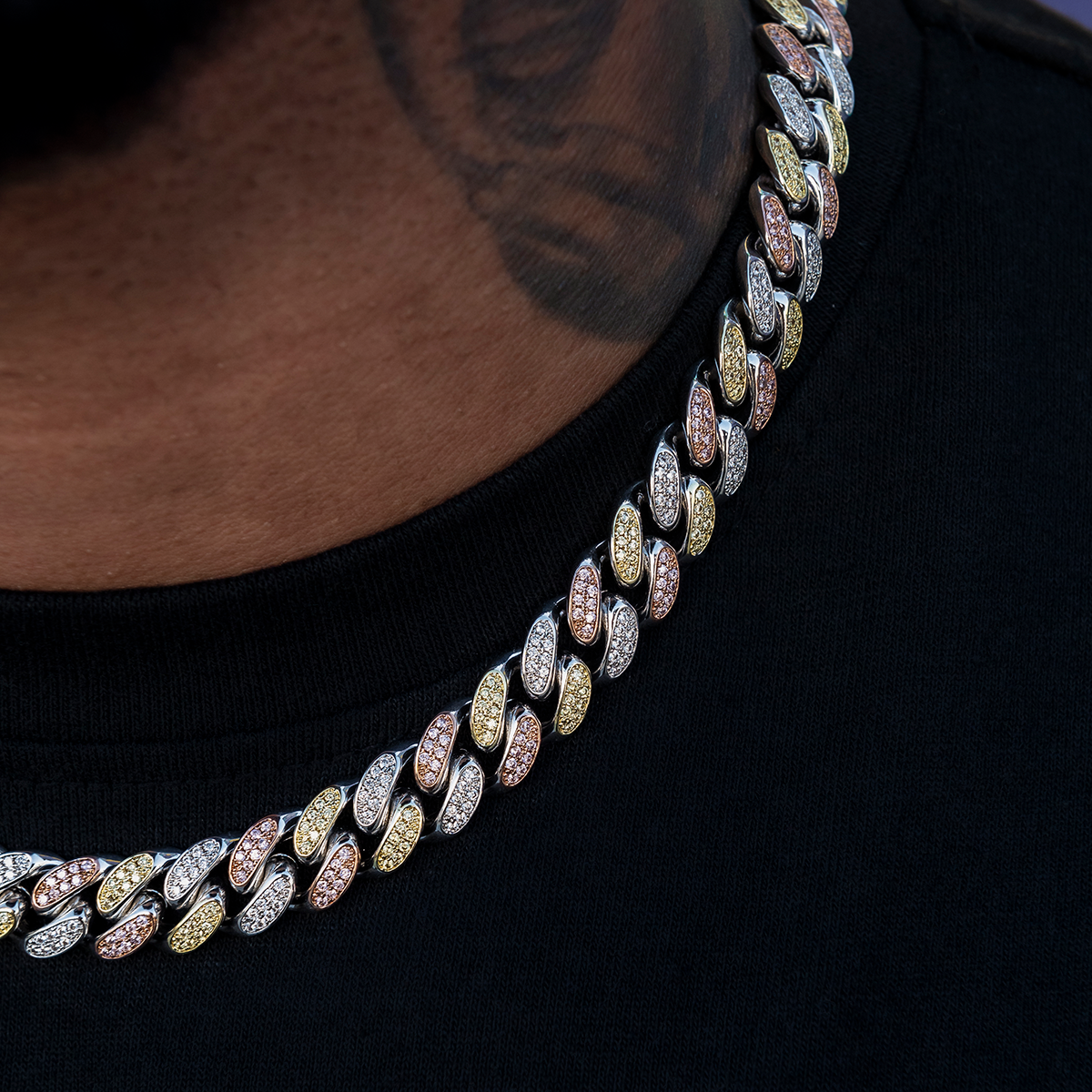 Diamond Cuban Link Chain in Yellow/Rose/White Gold- 12mm