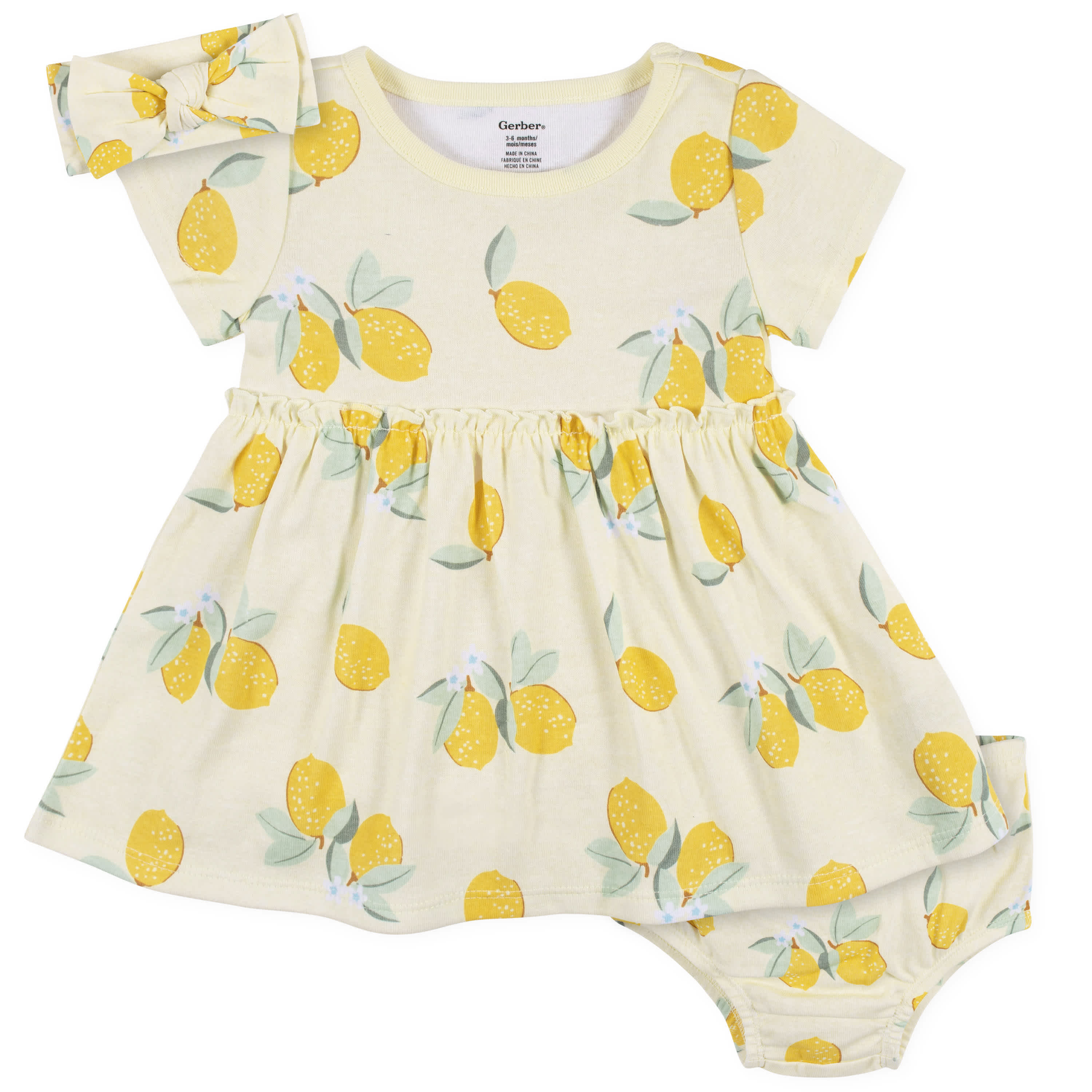 3-Piece Baby & Toddler Girls Little Lemon Dress, Diaper Cover & Headband Set