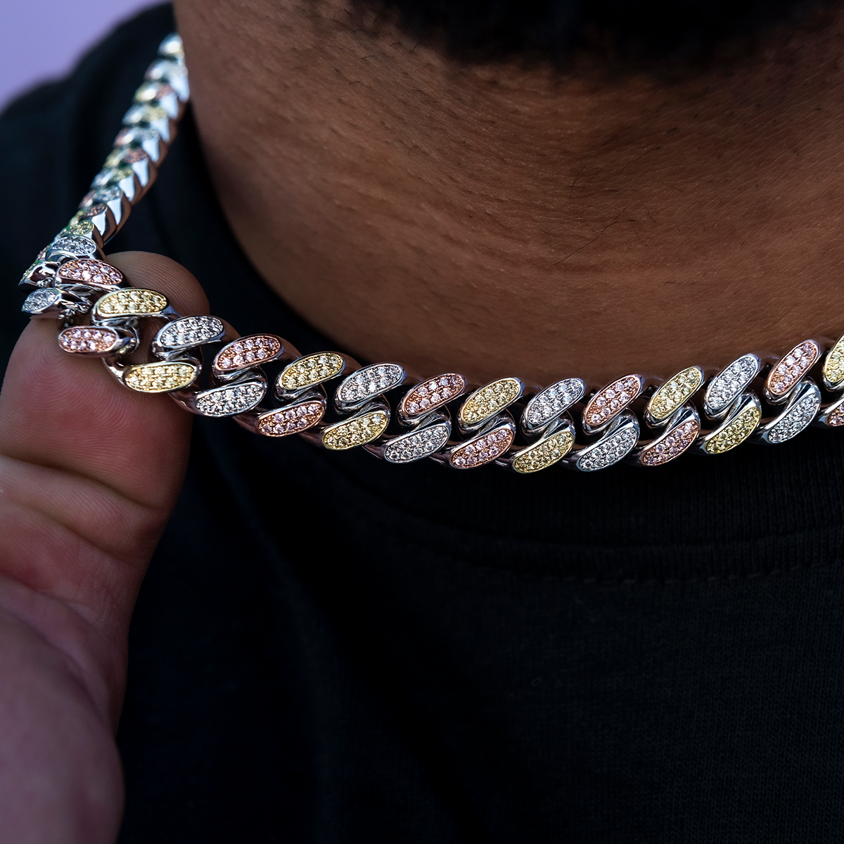 Diamond Cuban Link Chain in Yellow/Rose/White Gold- 12mm