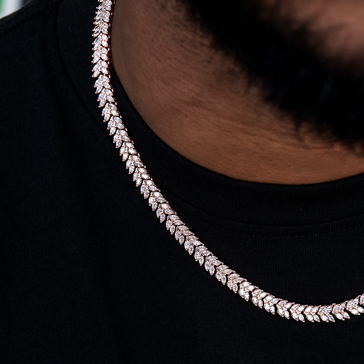 Iced Herringbone Chain in Rose Gold- 7mm