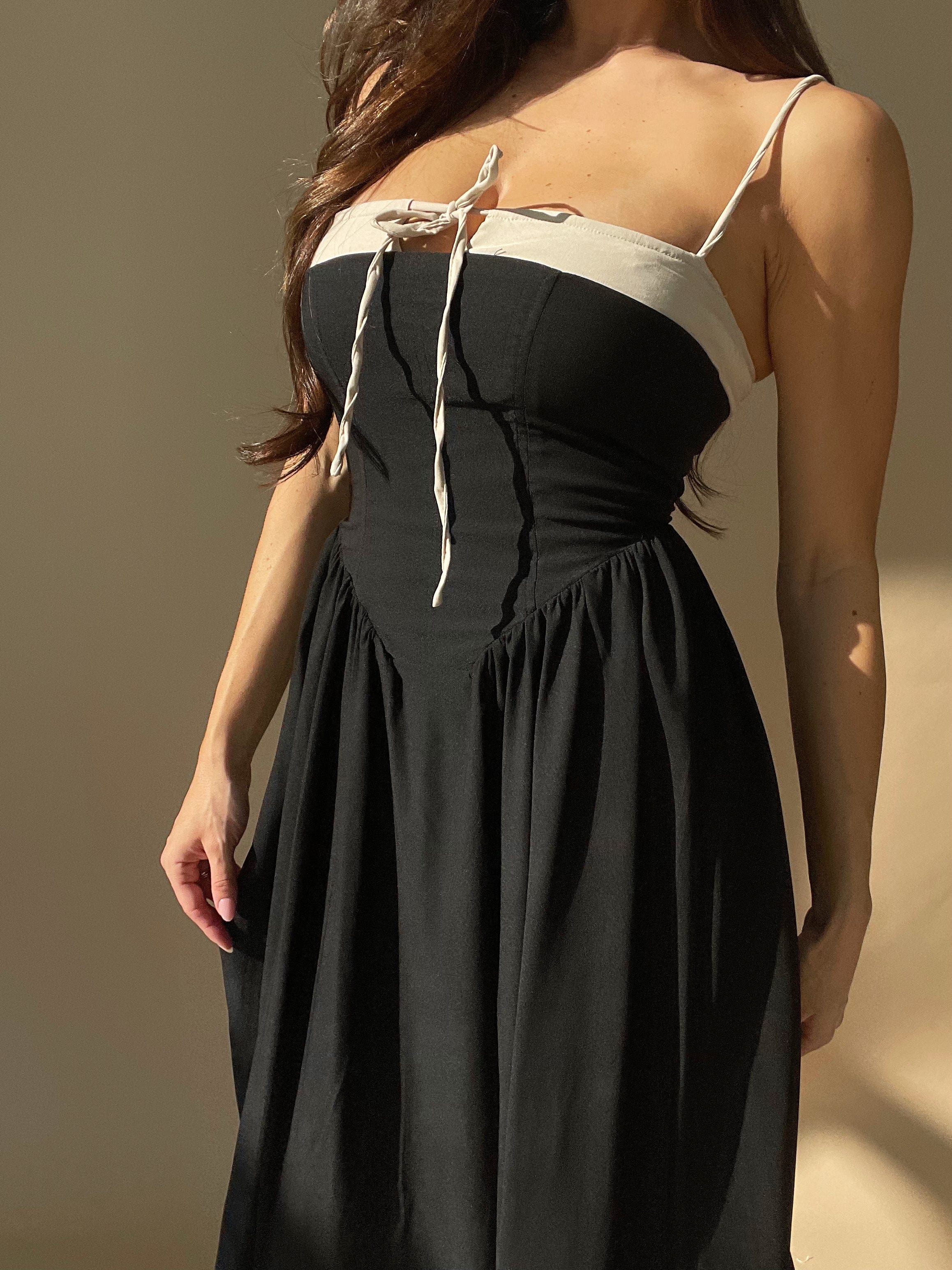 Black Corset Drop Waist Dress