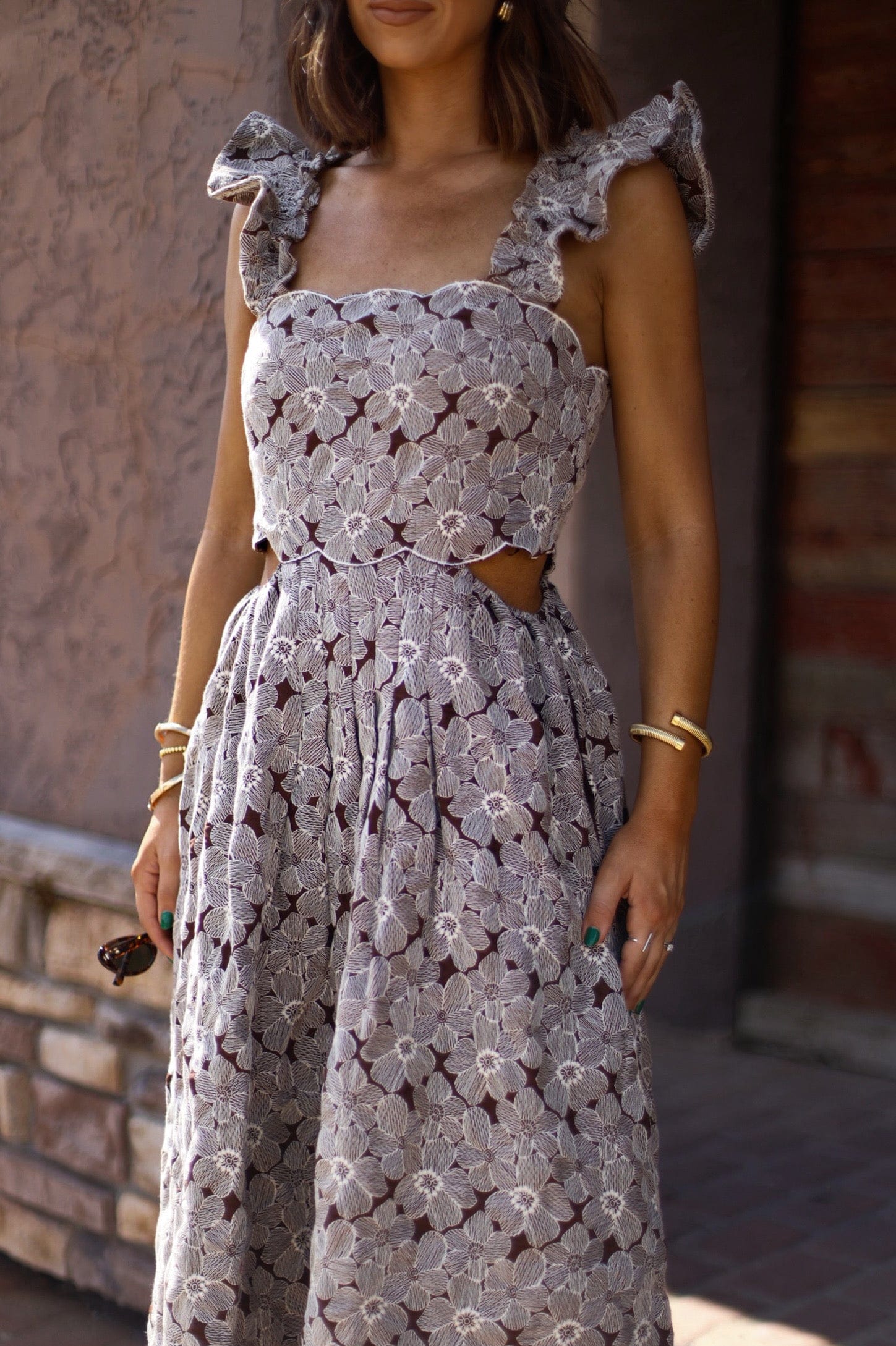 Brown Floral Embroidered Dress