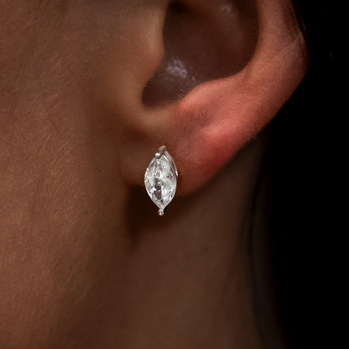 5mm Marquise Cut Diamond Stud Earrings in White Gold