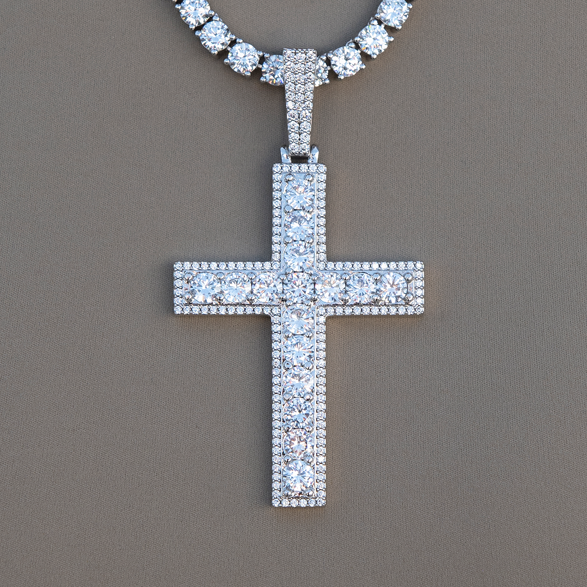 Large Diamond Pave Cross Pendant in White Gold