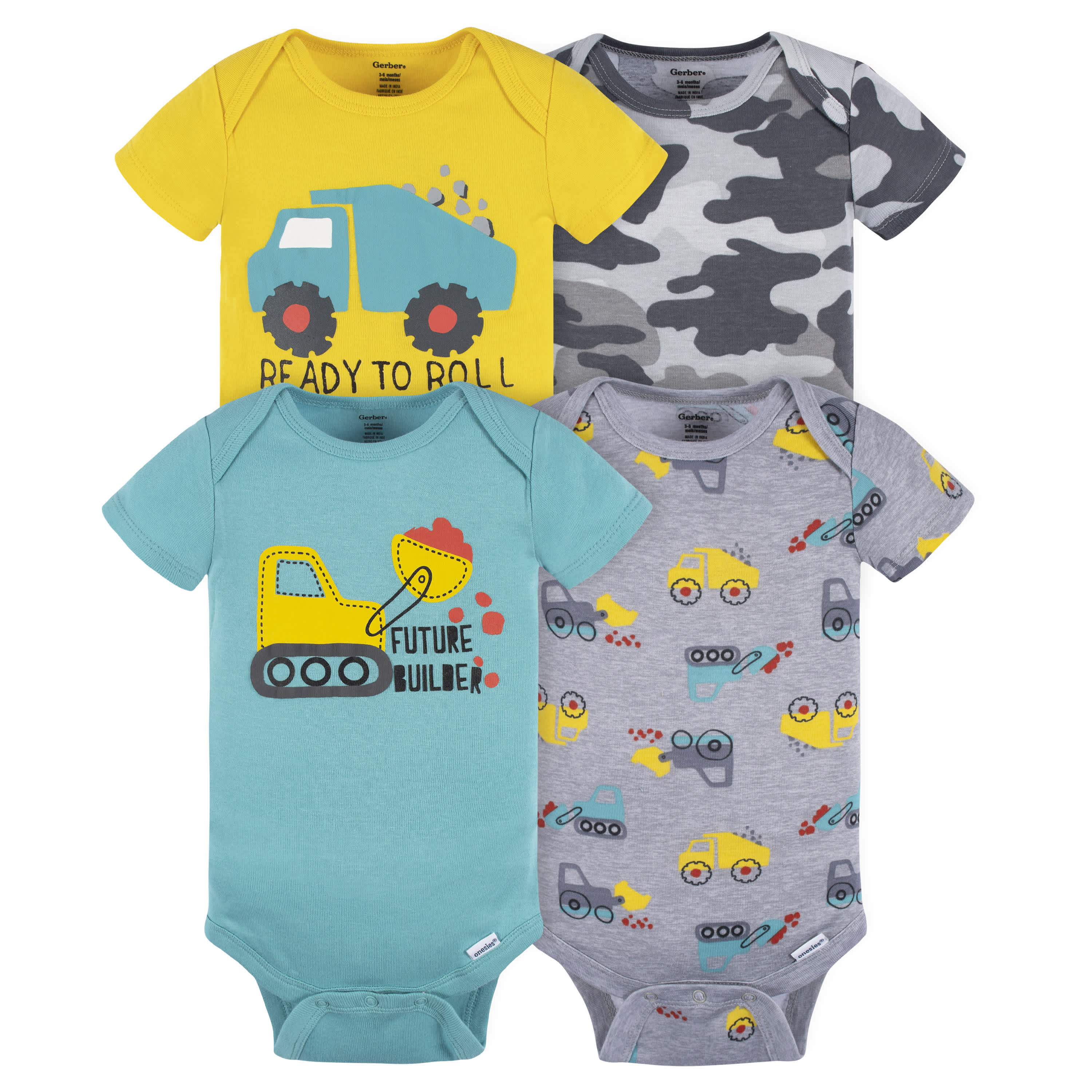 4-Pack Baby Boys Ready To Roll Short Sleeve Onesies Bodysuits