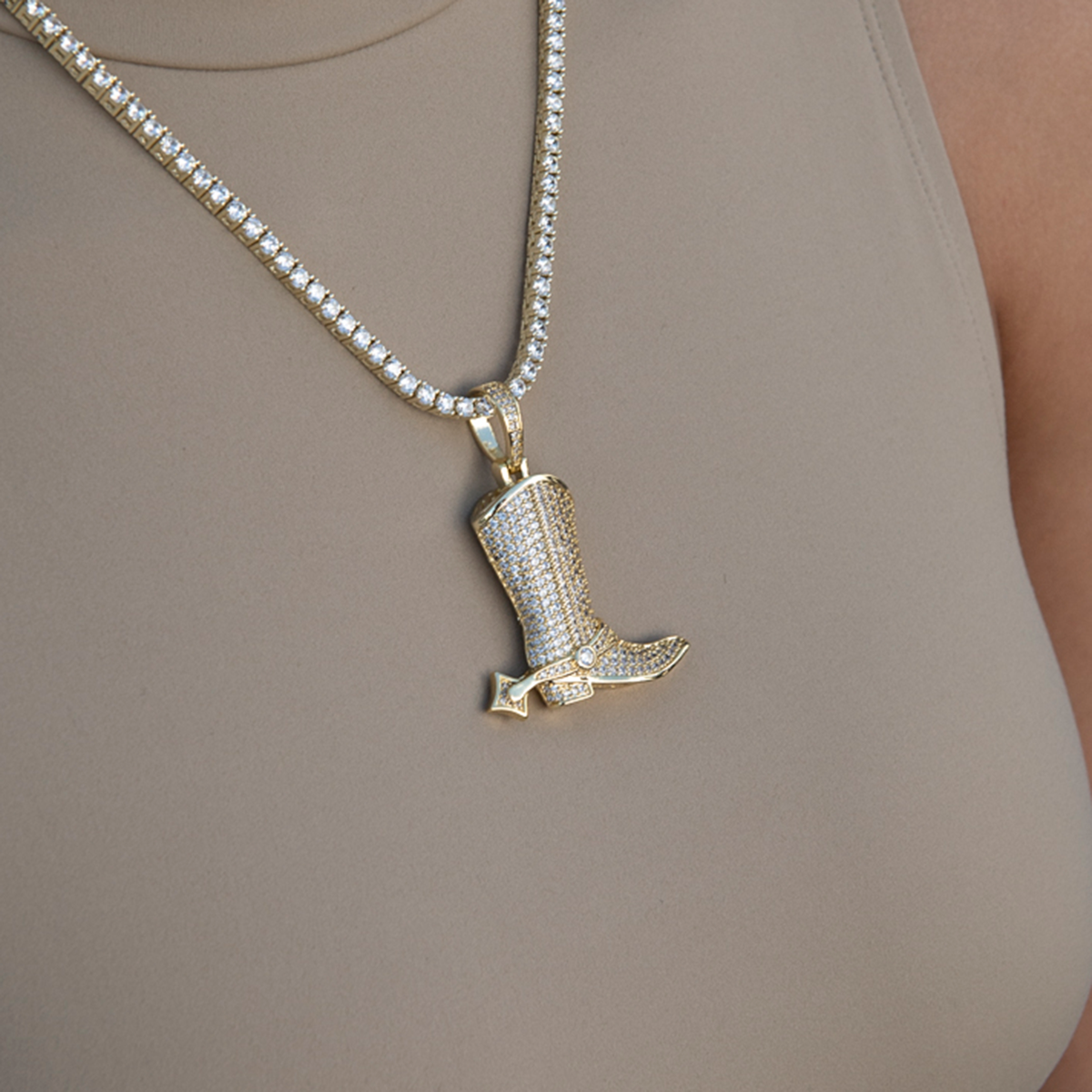 Iced Boot Pendant in Yellow Gold