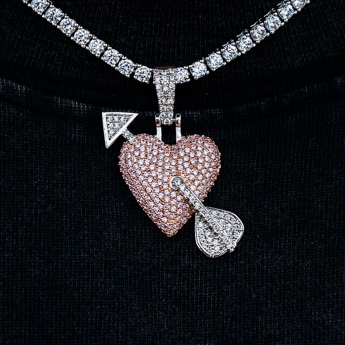 Pink Heart/Arrow Pendant in White Gold