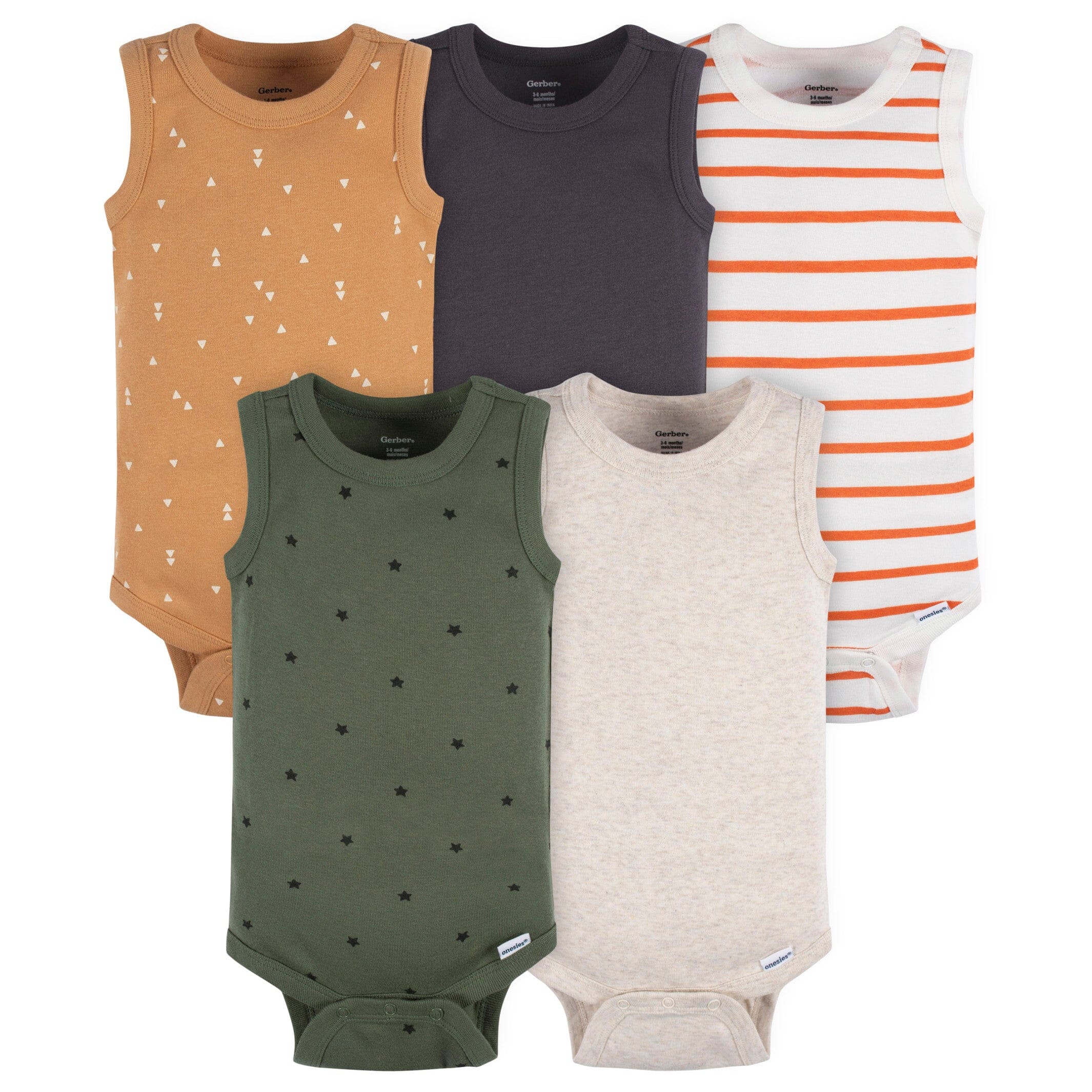 5-Pack Baby Boys Green Stars Sleeveless Onesies Bodysuits