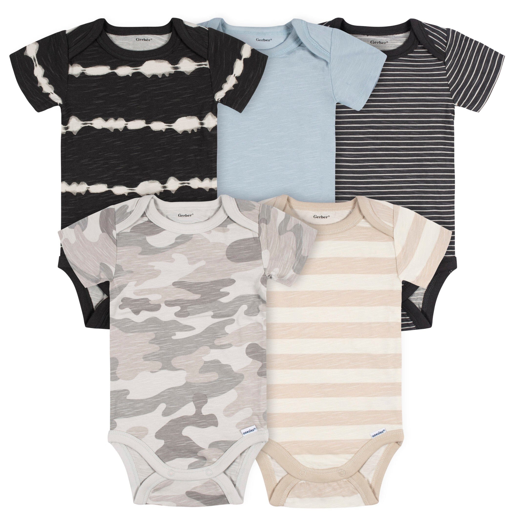 5-Pack Baby Boys Stripes & Camo Short Sleeve Onesies Bodysuits